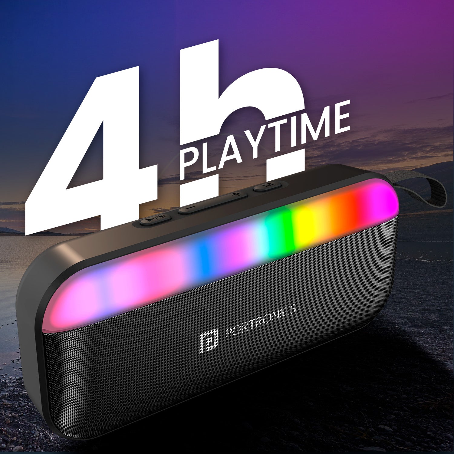 portronics plugs 3 rechargeable bluetooth speaker | internal battery providing up to four hours of continuous music playback music speaker | playing audio playlists during outdoor picnics outdoor bluetooth speaker | rechargeable bluetooth speaker with four hours playtime