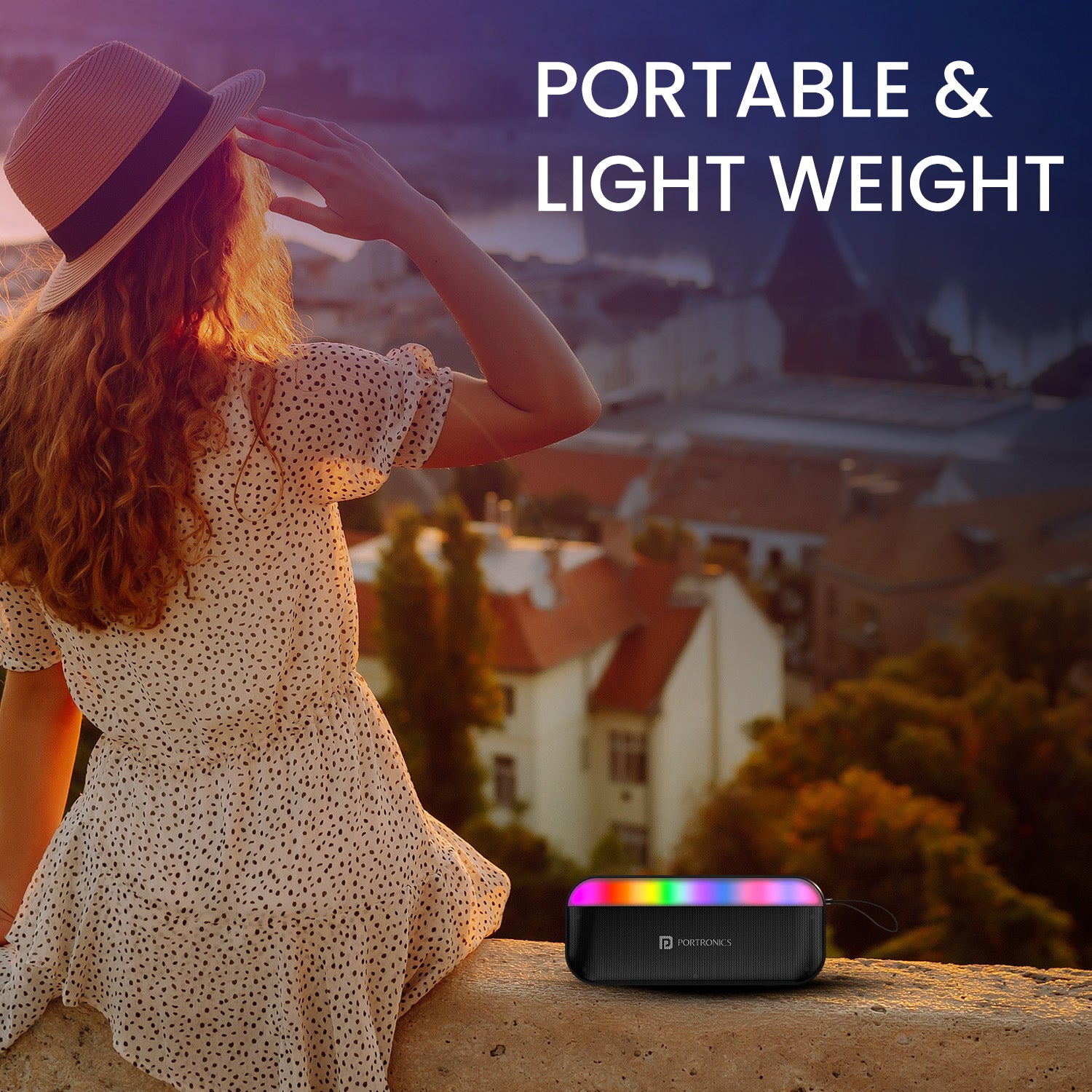 portronics plugs 3 compact bluetooth speaker | ultra light design fitting easily in bags and travel packs portable bluetooth speaker | enjoying music during travel and sightseeing holidays wireless bluetooth speaker | compact bluetooth speaker for backpacking