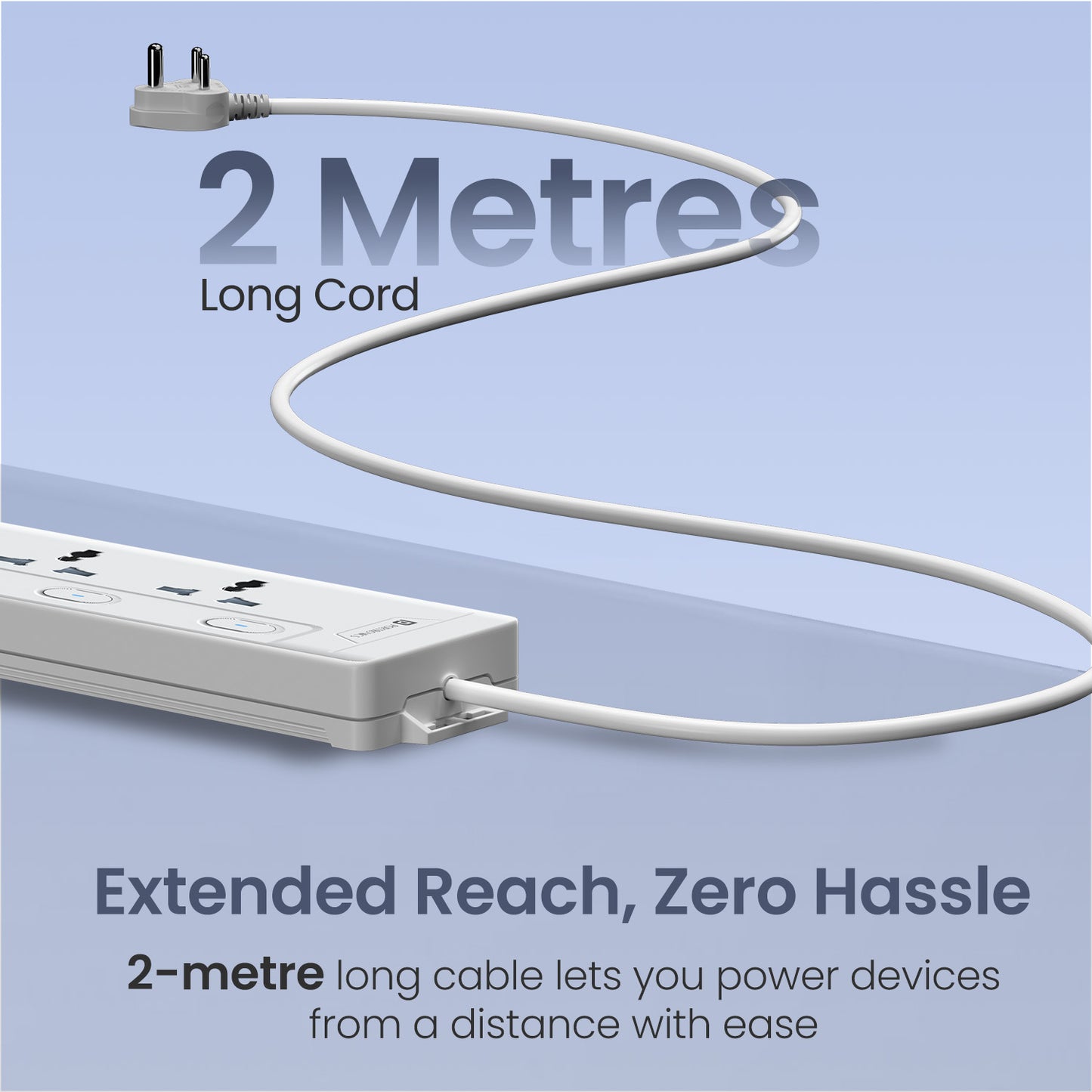 portronics power plate 10 pro 2-metre long extension cable power strip with flexible reach for distant power sources | durable power extension board and power extension box for desk living room and workstation setup | best portable extension board with long cord and wall mountable design for clutter-free setup
