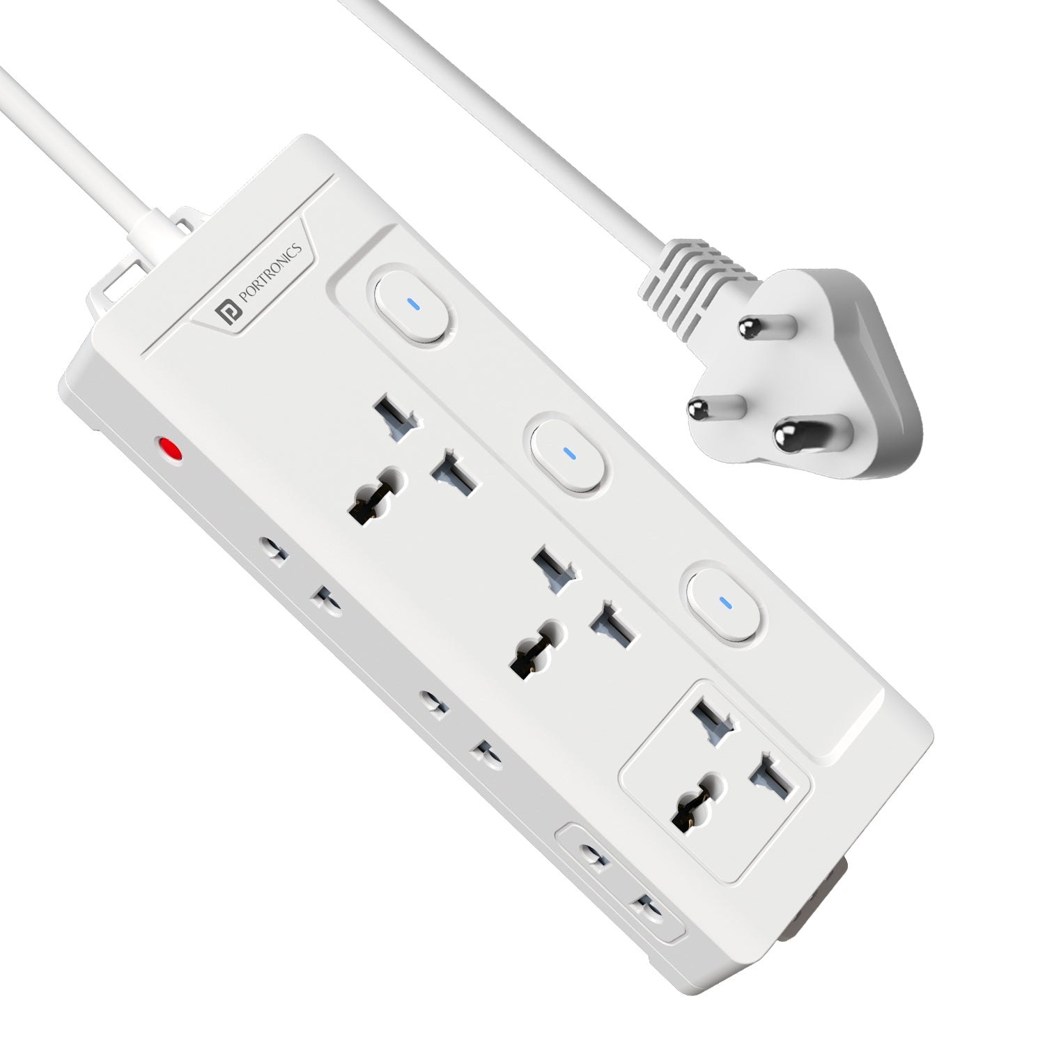portronics power plate 10 pro 6-in-1 power extension board with 3 universal ac sockets and 3 side 2-pin sockets | individual switch control with led indicators and 2500w high power output | best power strip and electric extension board for home office and workstation
