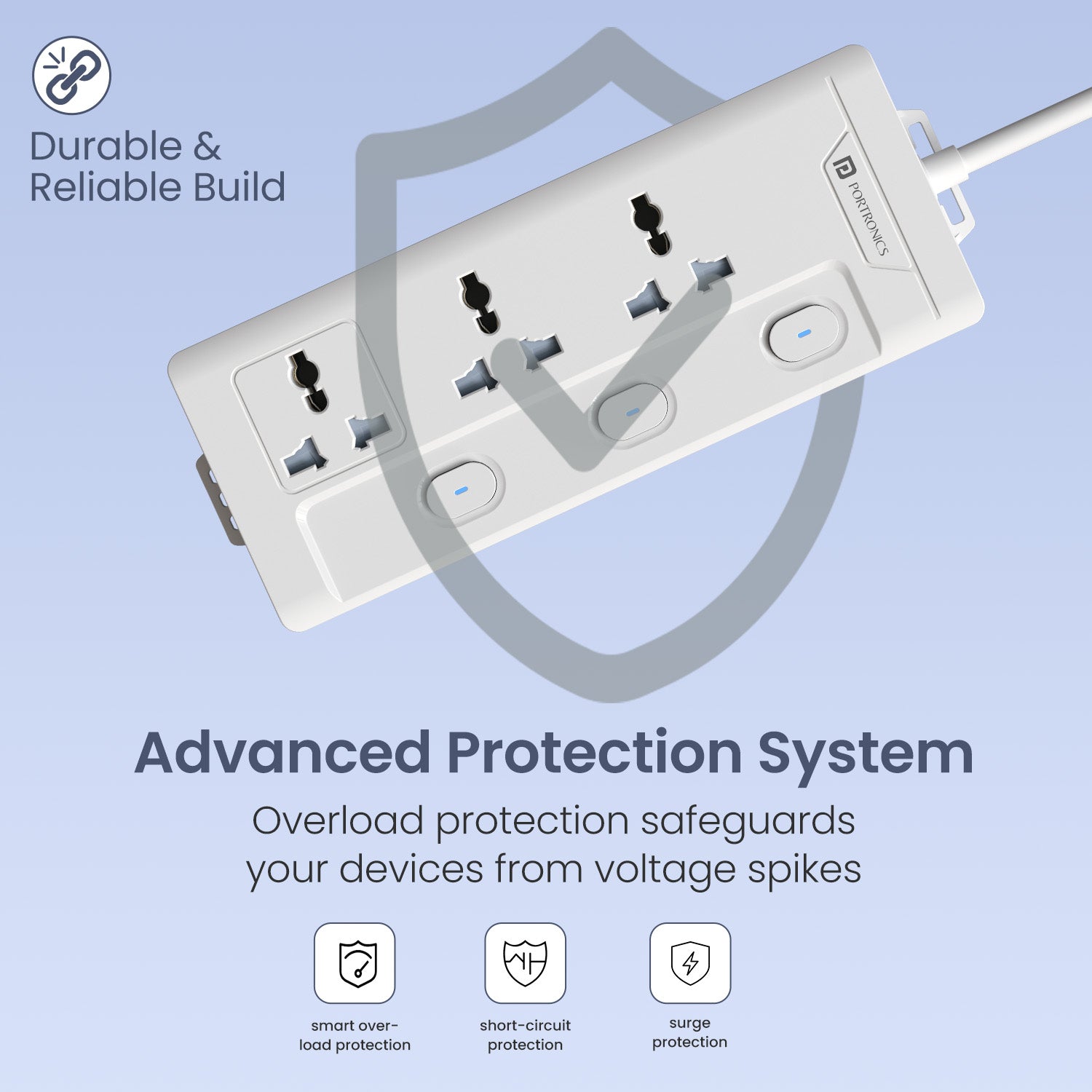portronics power plate 10 pro advanced multi-layer safety protection with smart overload short-circuit and surge protection safeguards | durable reliable build power extension board with voltage fluctuation protection for all connected devices | best heavy duty extension board and power socket extension with safety features for everyday use