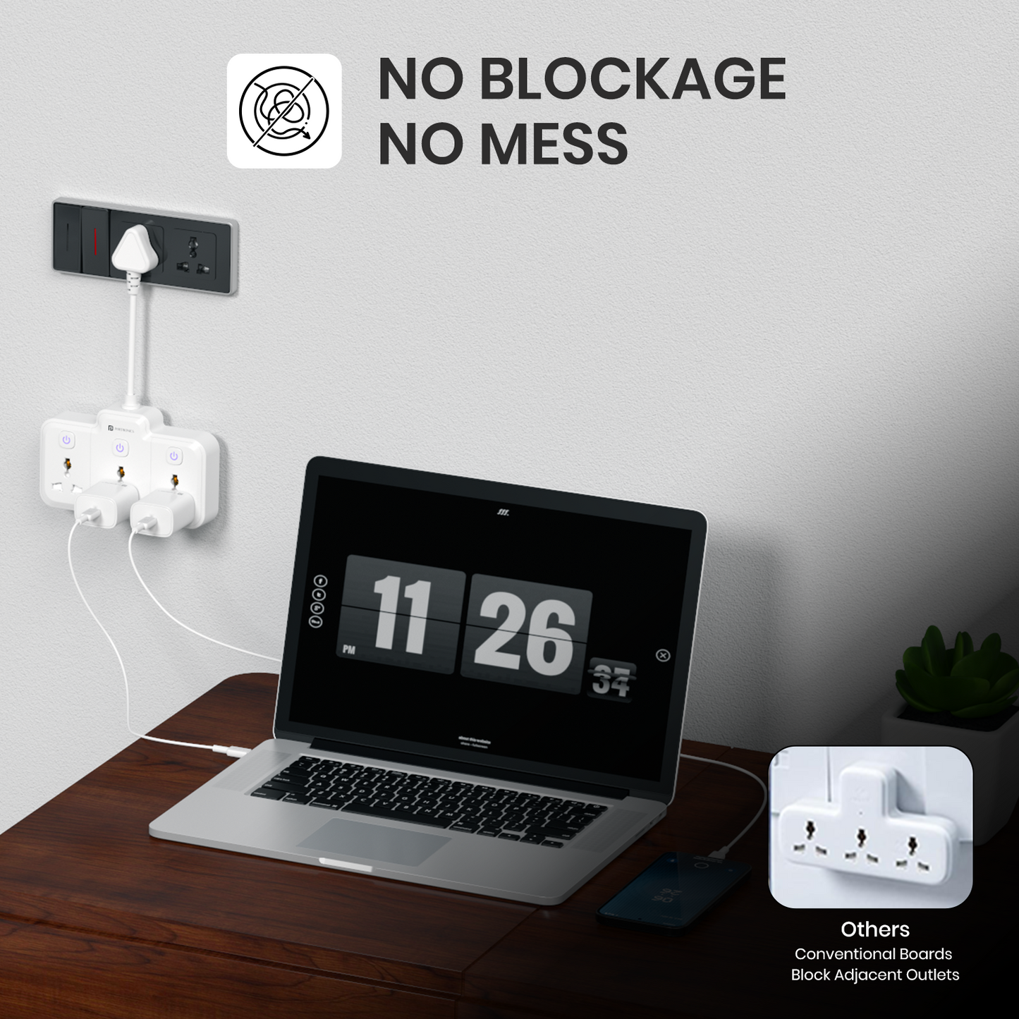 portronics power plate nano power boards | multi port power extension with no blockage nano design | portable power extender for tight wall spaces