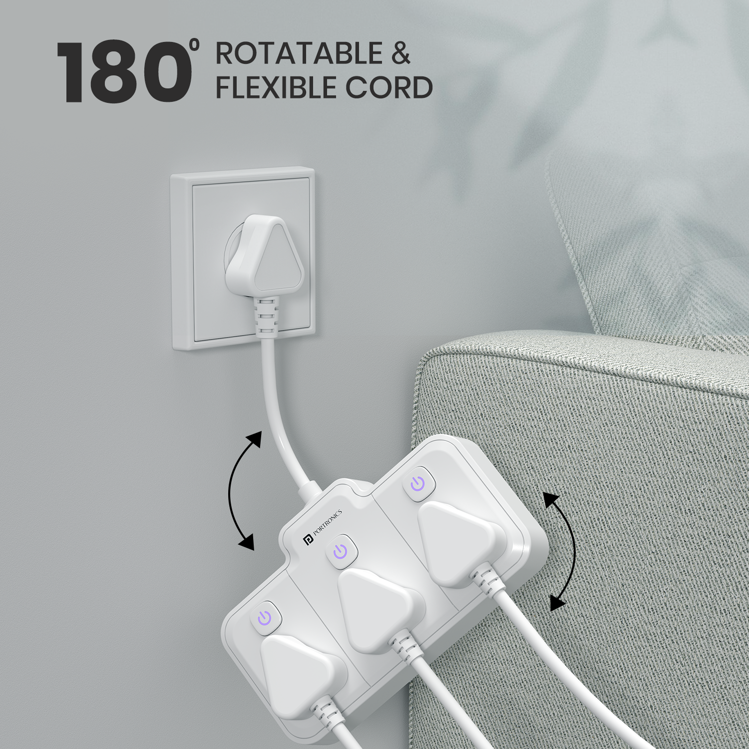 portronics power plate nano power extension box | flexible short cord with 180 degree rotation | power extender designed for clean and mess-free setups