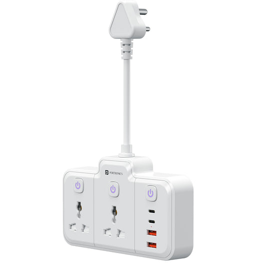 portronics power plate plus | 6-in-1 power extension board with 3 ac sockets & 4 usb fast charger ports | power plate plus, extension board with usb, power socket extension, multi port usb charger