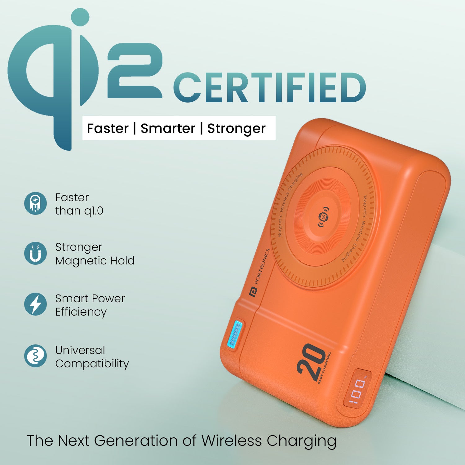 Orange portronics power shutter air 20k 15w wireless power bank | next generation magnetic speed standards 15w wireless power bank | streaming movies while charging best wireless power bank | qi2 magnetic power bank for next gen phones
