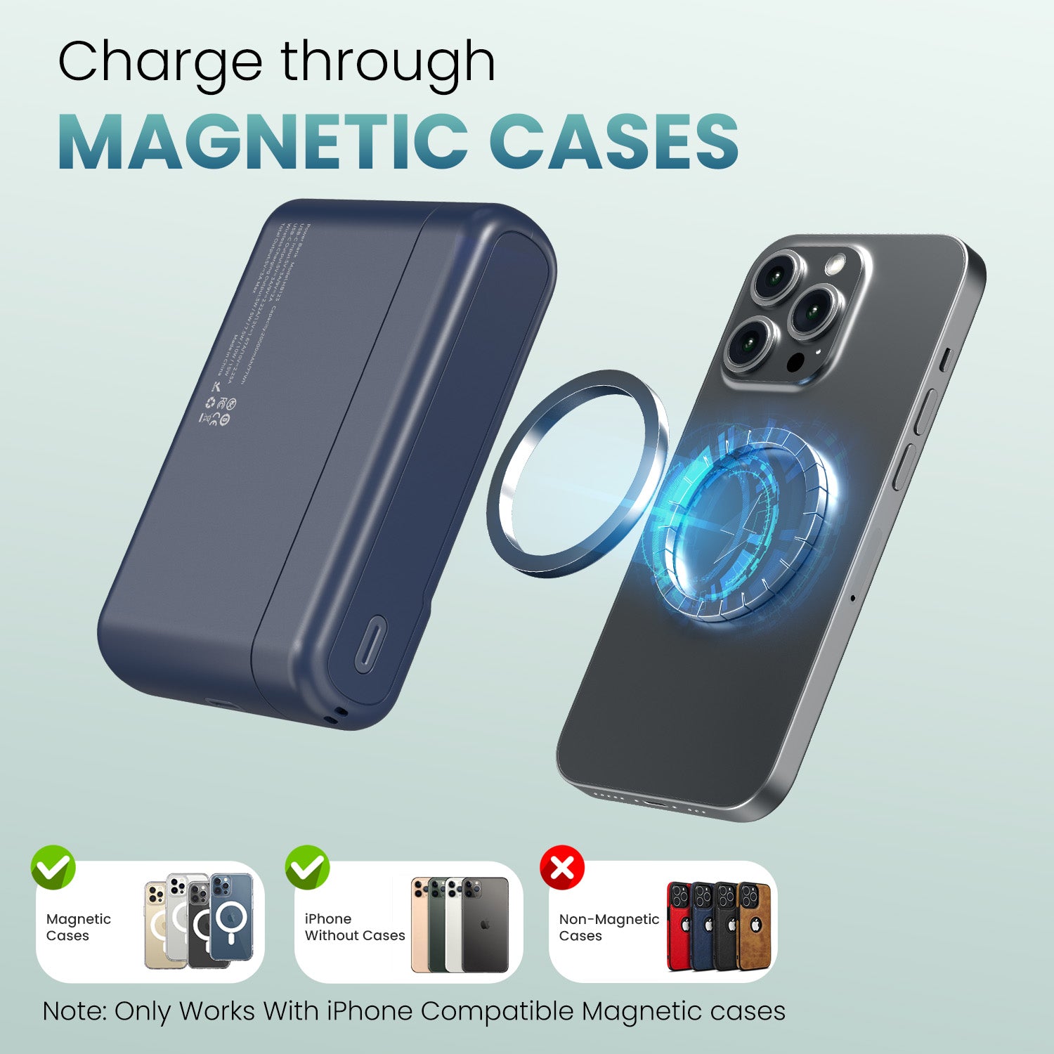 Blue portronics power shutter air 20k apple magsafe power bank | strong alignment magnetic suction cup wireless power bank for iphone | one handed phone usage during gaming best power bank for iphone | magnetic power bank for iphone models