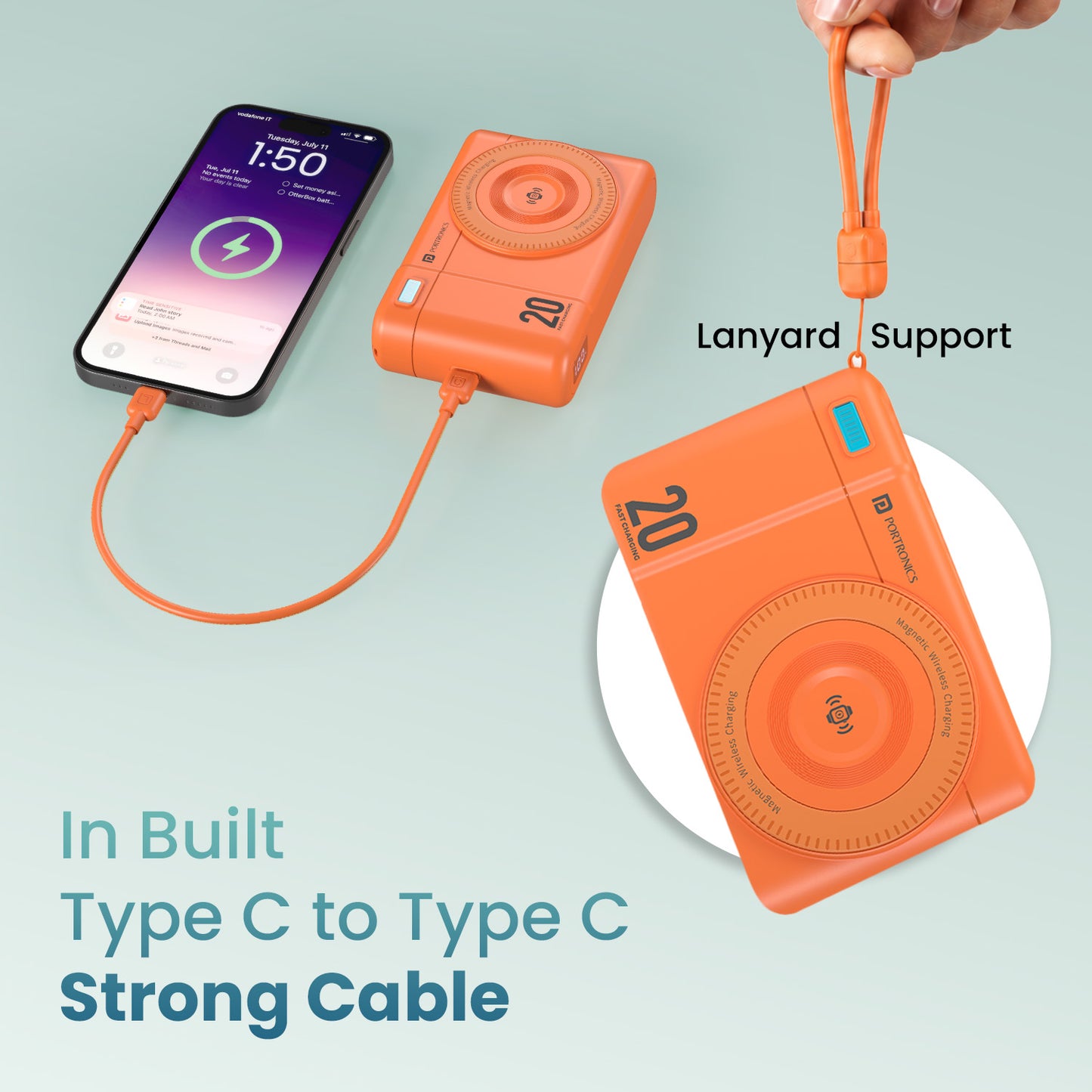Orange portronics power shutter air 20k best powerbank | multiple device ecosystem support power bank for mobile | digital nomad remote work setup power bank wireless | best power bank in india for all smart devices