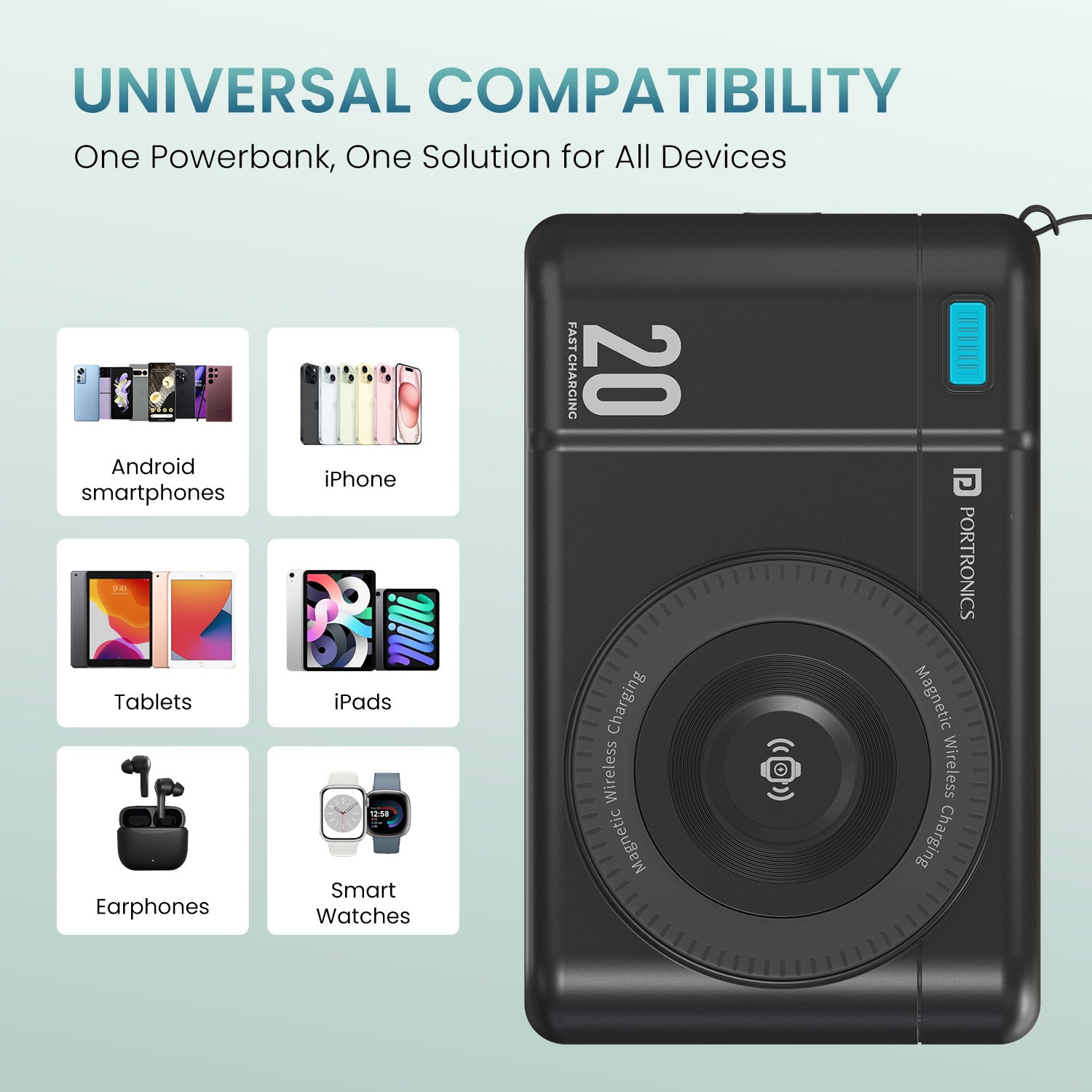Black portronics power shutter air 20k portronics power bank | universal multi protocol device compatibility power banks | family vacation charging station portable power bank | best powerbank for mobile and tablet compatibility
