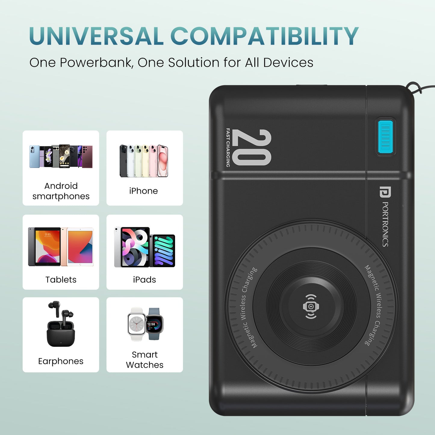 Black portronics power shutter air 20k portronics power bank | universal multi protocol device compatibility power banks | family vacation charging station portable power bank | best powerbank for mobile and tablet compatibility