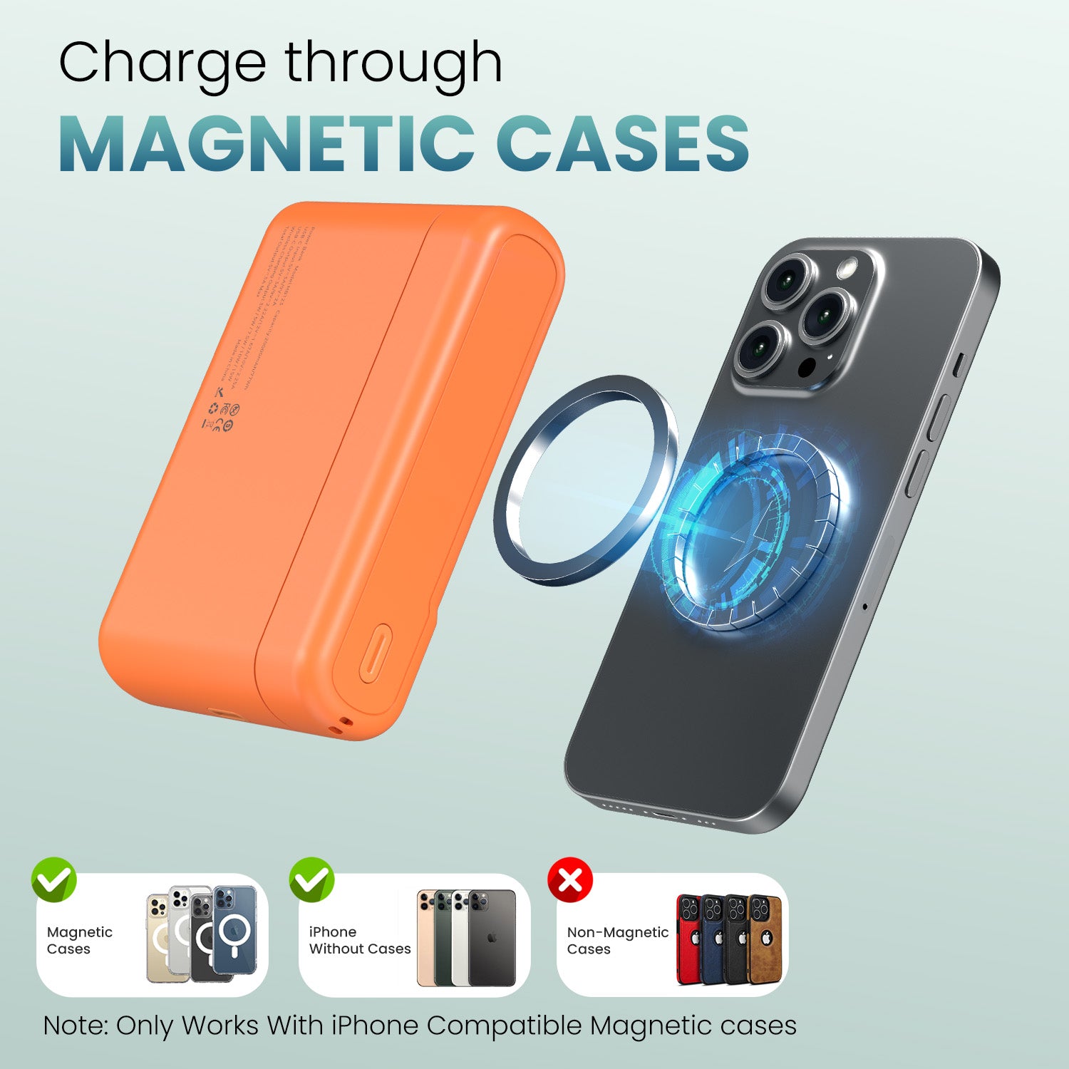 Orange portronics power shutter air 20k magnetic power bank for iphone | slip resistant magnetic alignment rings qi2 wireless power bank | video recording on stabilizer setups magnetic portable charger | best power bank for iphone video creators