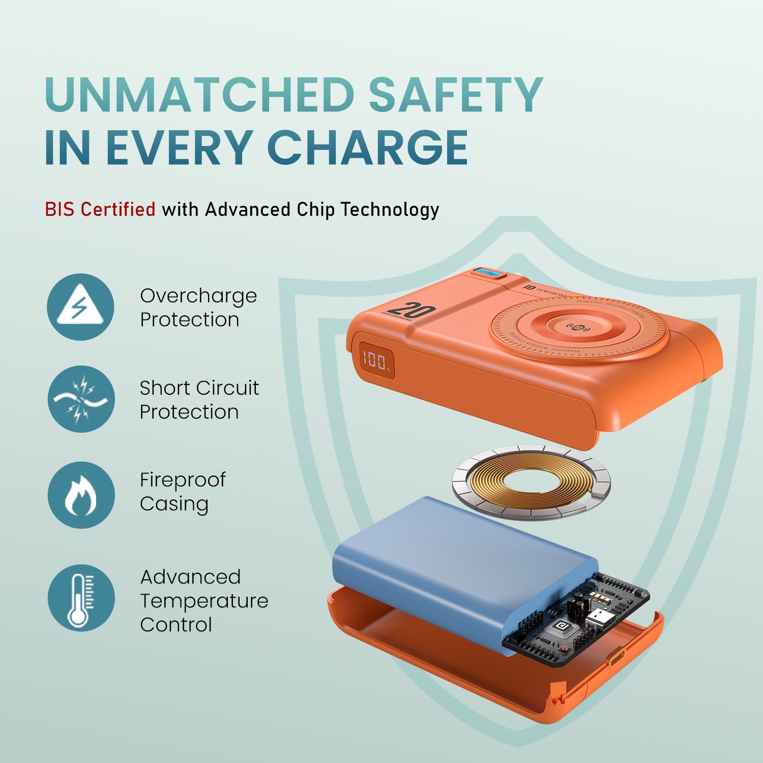 Orange portronics power shutter air 20k rechargeable power bank | advanced chip temperature monitoring system power banks | worry free charging in backpacks power bank for travel | fast charging power bank with certified protection