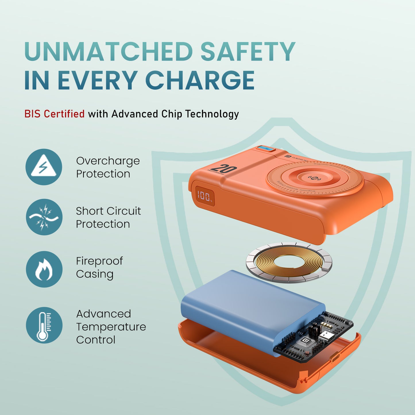 Orange portronics power shutter air 20k rechargeable power bank | advanced chip temperature monitoring system power banks | worry free charging in backpacks power bank for travel | fast charging power bank with certified protection