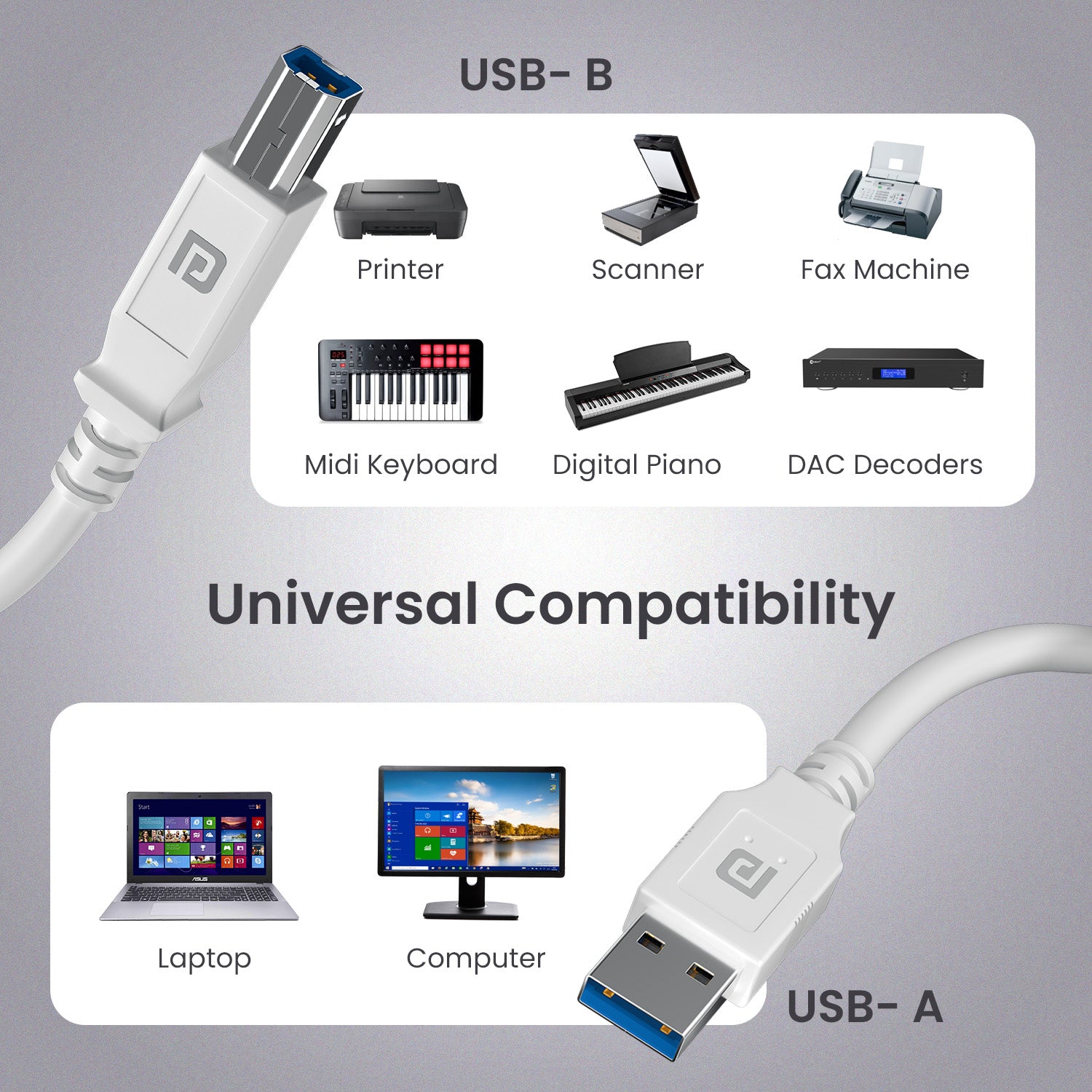 portronics printlink 1.5 usb printer cable | usb type-a computer to type-b printer connection | dependable computer to printer cable for printers and scanners