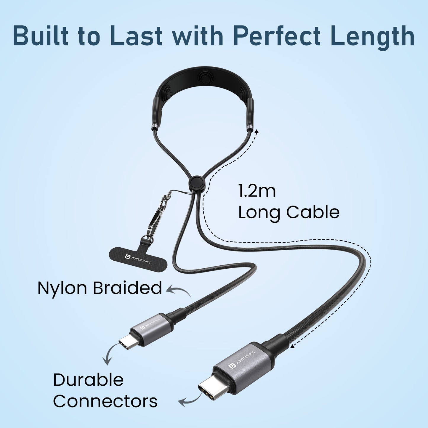 portronics pulse line adjustable nylon braided phone lanyard | neck massager neckband price | durable massage cable with adjustable strap for all-day ergonomic wear
