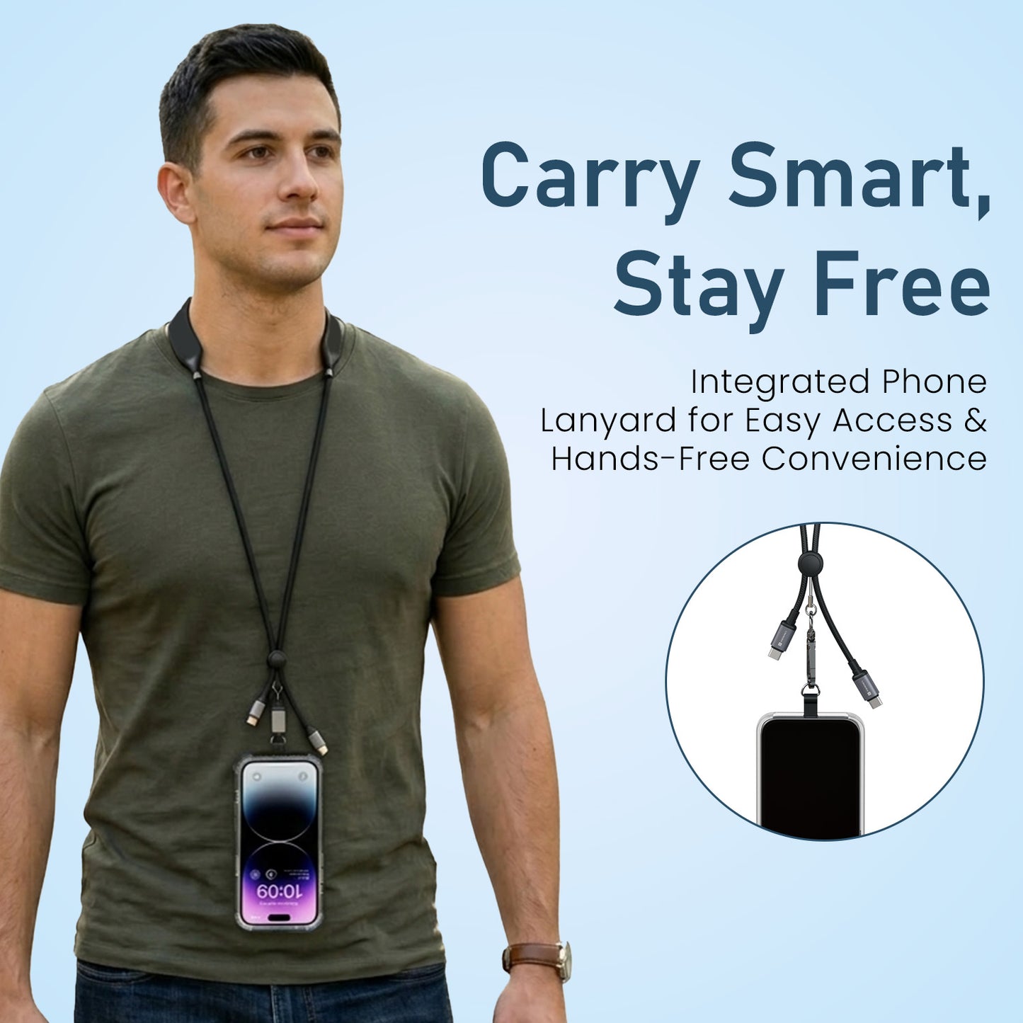 portronics pulse line integrated phone lanyard | portable neck massager under 1000 | lightweight skin-friendly neck massager neckband for hands-free phone access on the go