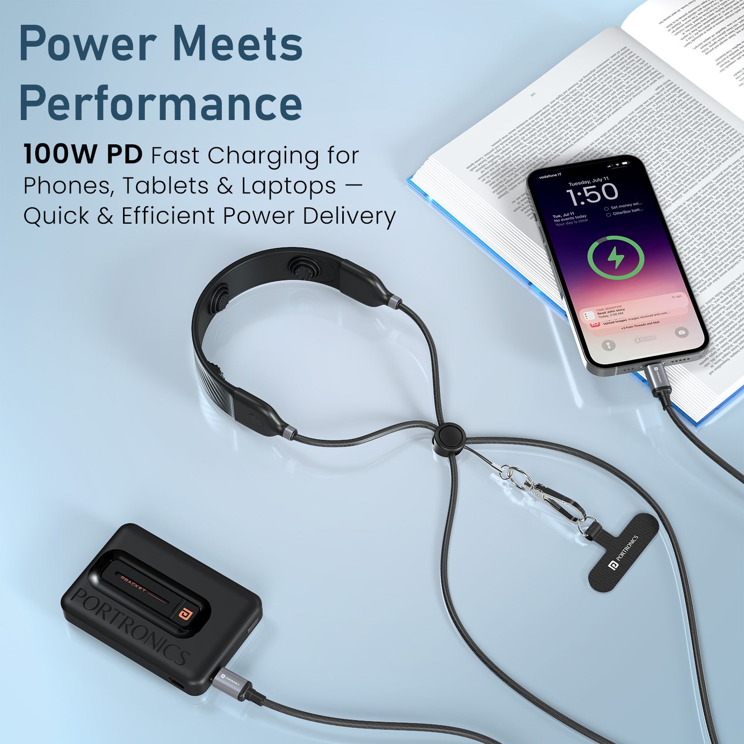 portronics pulse line 100w pd fast charging massage cable | portable neck massager under 1000 | wearable neck massager neckband with high-speed charging support for smartphones and laptops
