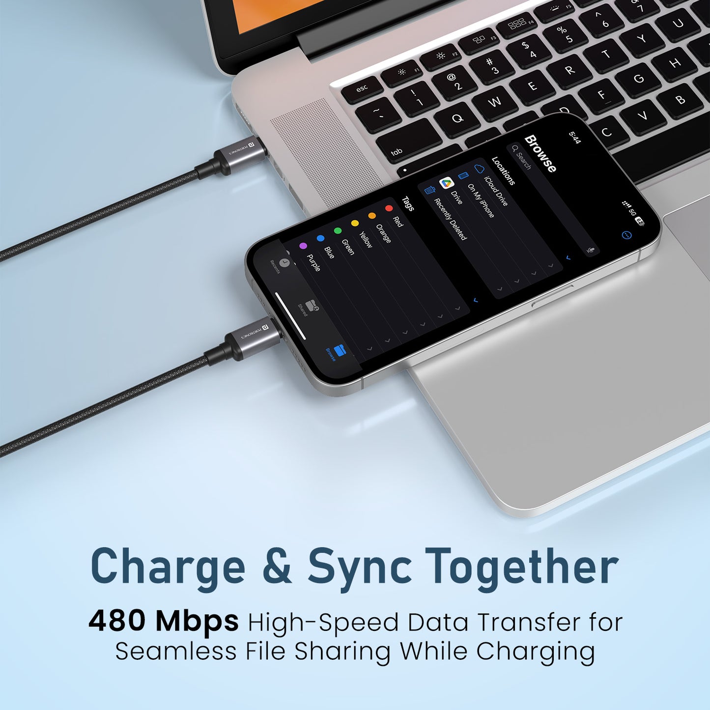portronics pulse line 480 mbps data transfer cable | massage cable with fast sync | neck massager with type-c cable for seamless data transfer and simultaneous charging of devices