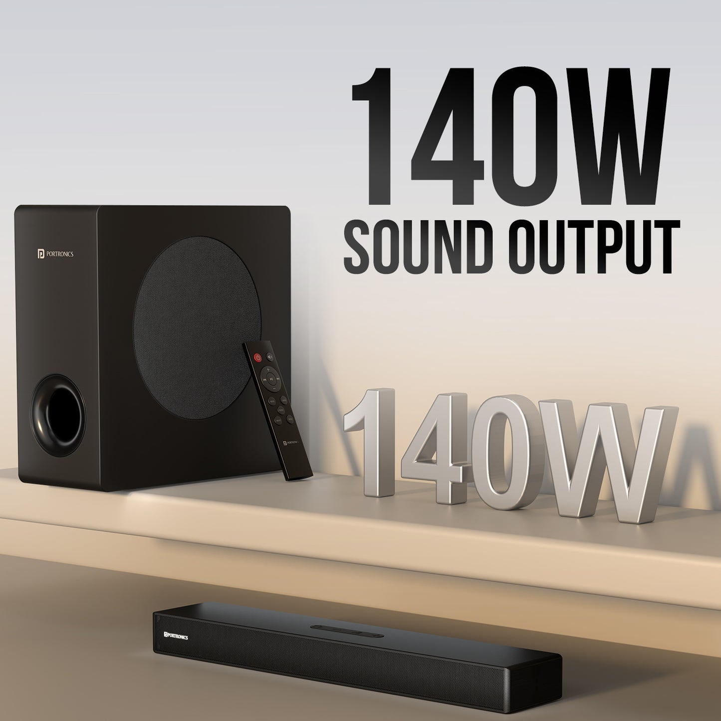 portronics pure sound 110 140w home theatre | high wattage powerful audio output 140w soundbar | house party music amplification home theatre system | 2.1 home theatre system with high power