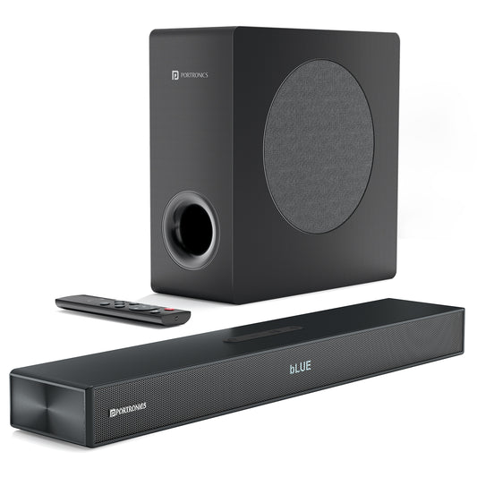 portronics pure sound 110 2.1 channel home theatre | integrated audio set with subwoofer and remote controller tv sound bar | living room media setup best home theatre | portronics pure sound 110 with wireless connectivity
