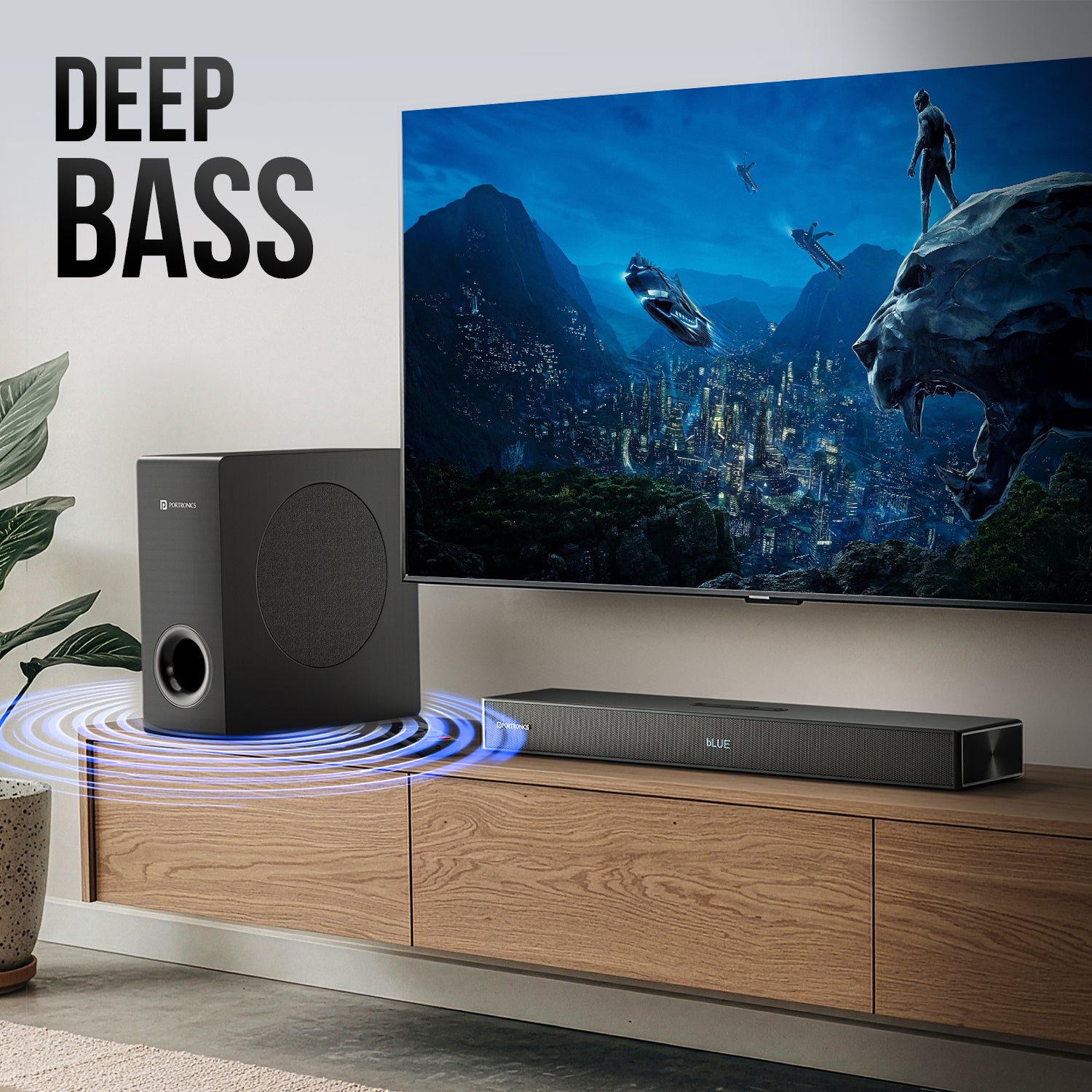 portronics pure sound 110 home theatre with wired subwoofer | low frequency audio waves from subwoofer deep bass soundbar | action movie theater experience 3d surround sound | best home theatre system with subwoofer
