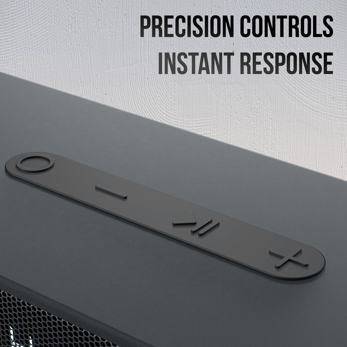 portronics pure sound 110 bass soundbar | tactile volume and playback control buttons sound bar system | quick manual audio adjustment portable sound bar | best soundbar with manual control buttons