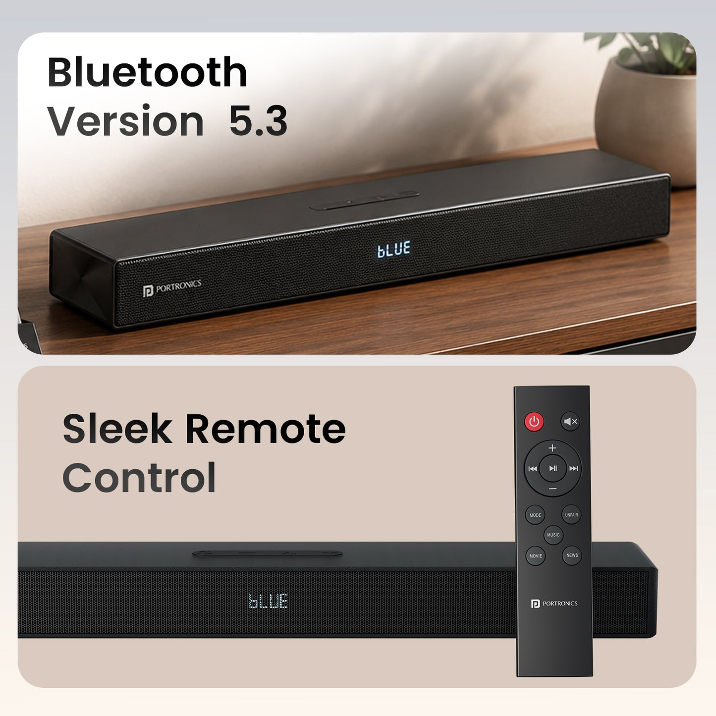 portronics pure sound 110 bluetooth 5.3 soundbar | wireless audio streaming and remote controller unit ir remote soundbar | smartphone music streaming party setup bluetooth home theatre | portronics soundbar with wireless remote control