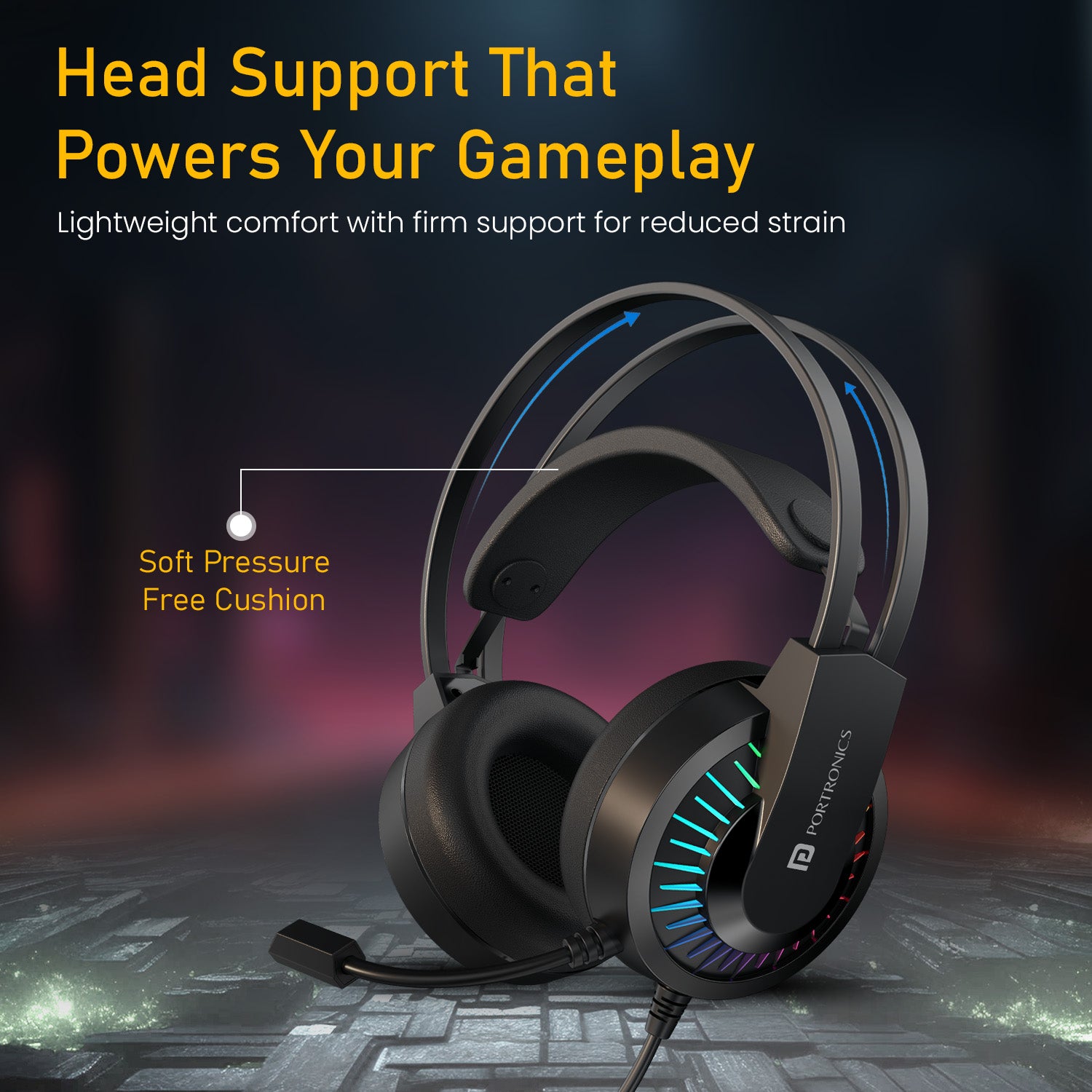 portronics ravn over ear headphones with adjustable headband and soft head support | wired gaming headphone designed for fatigue-free long gaming sessions | gaming headphones with mic and noise cancellation headphones comfort