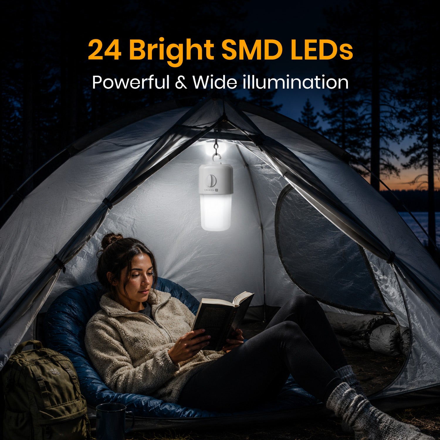 portronics ray x 24 smd led lamp | twenty-four high performance smd leds producing wide angle shadowless illumination camping lamp | reading books comfortably inside camping tents during outdoor adventures travel lamp | which 24 smd led lamp provides wide illumination for camping tents
