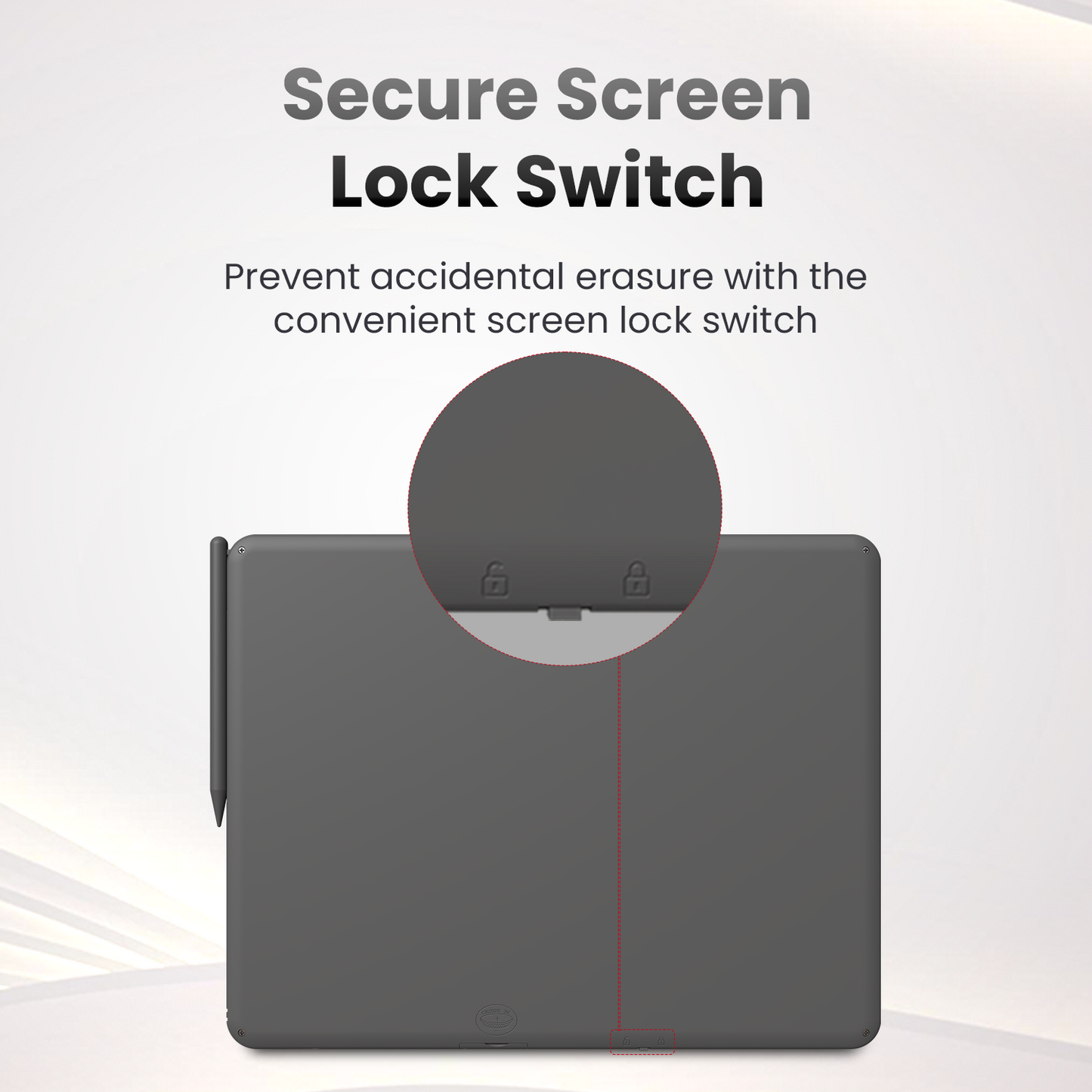 portronics ruffpad 15 smart lock writing pad | inbuilt screen lock switch electronic writing pad | preventing accidental deletion of notes office notepad | how to protect content on a paperless writing pad