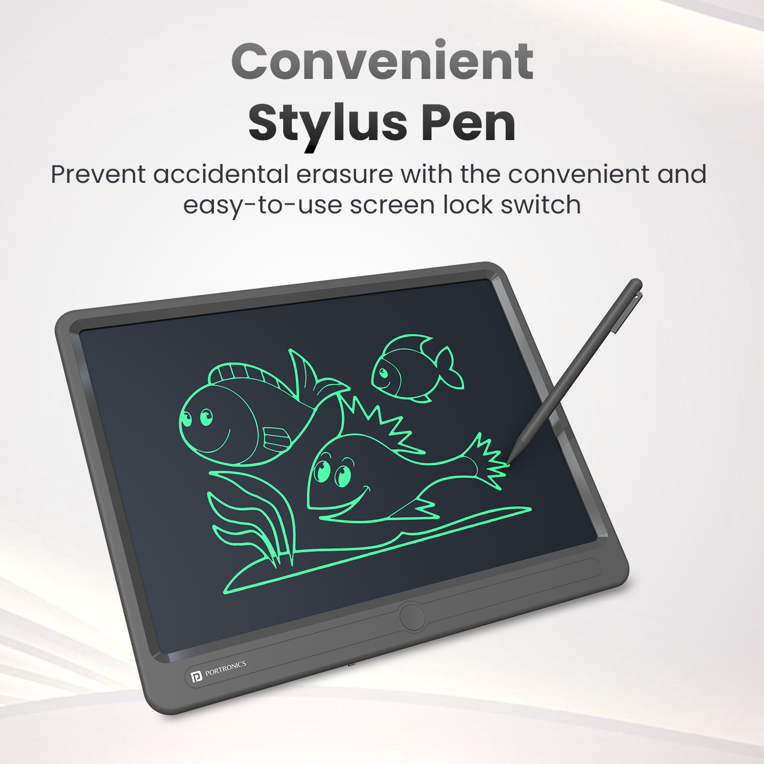 portronics ruffpad 15 writing pad with stylus | stylus pen for smooth drawing digital drawing board | sketching fish doodles slate for kids | how to use re-writable lcd pad with stylus for kids