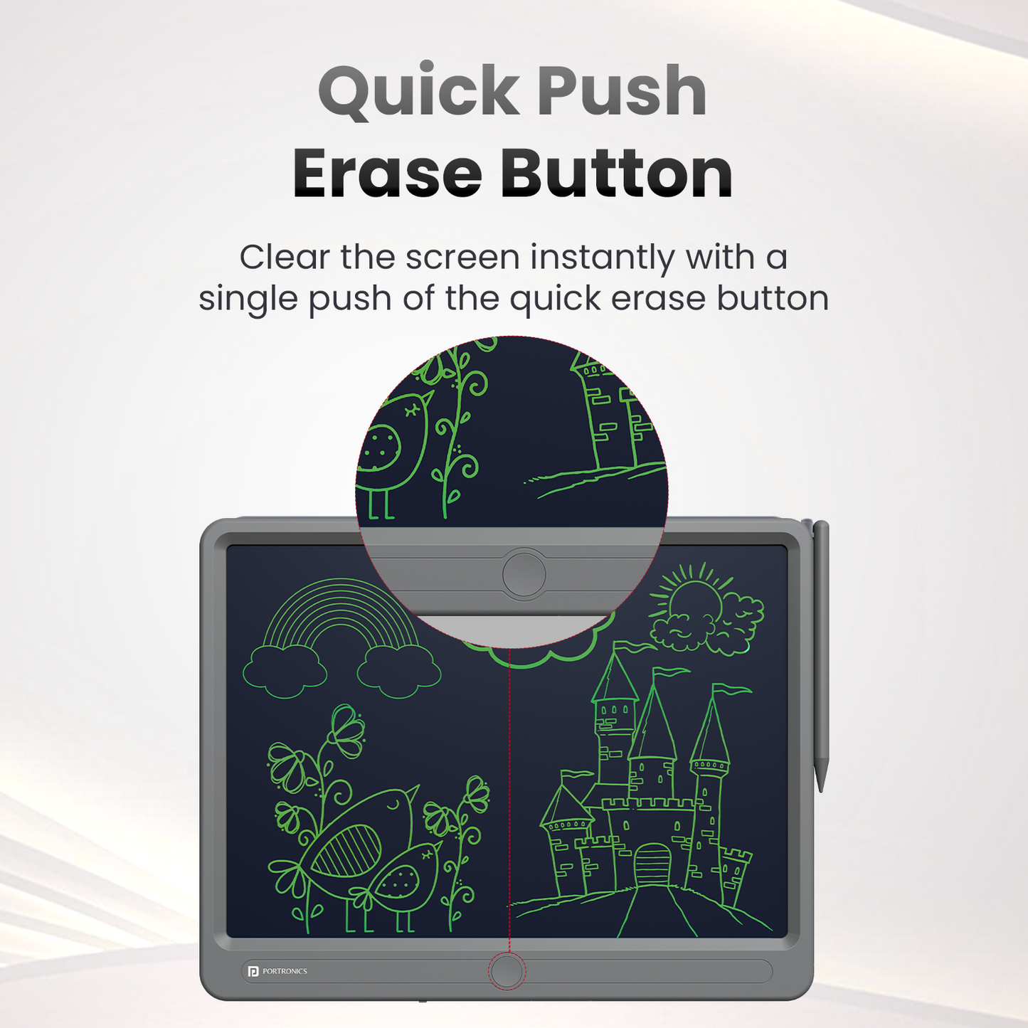 portronics ruffpad lcd notepad | quick push erase button digital writing tablet | drawing castles and landscapes drawing pad for kids | how to erase notes on a digital notepad instantly