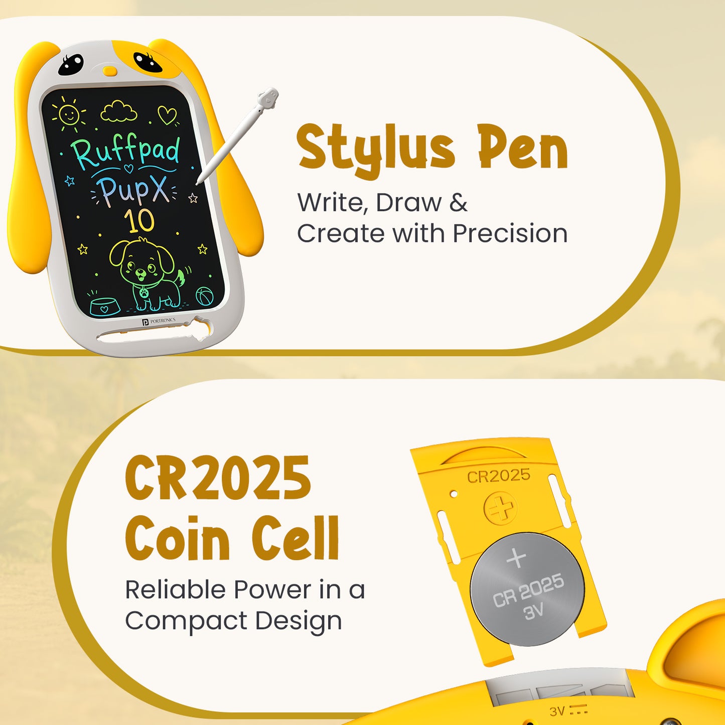 portronics ruffpad pupx 10 stylus pen for precise writing and drawing on lcd pad | cr2025 coin cell battery powered compact design for long-lasting use | digital writing pad with included stylus for kids creative drawing sessions | lcd writing pad for kid