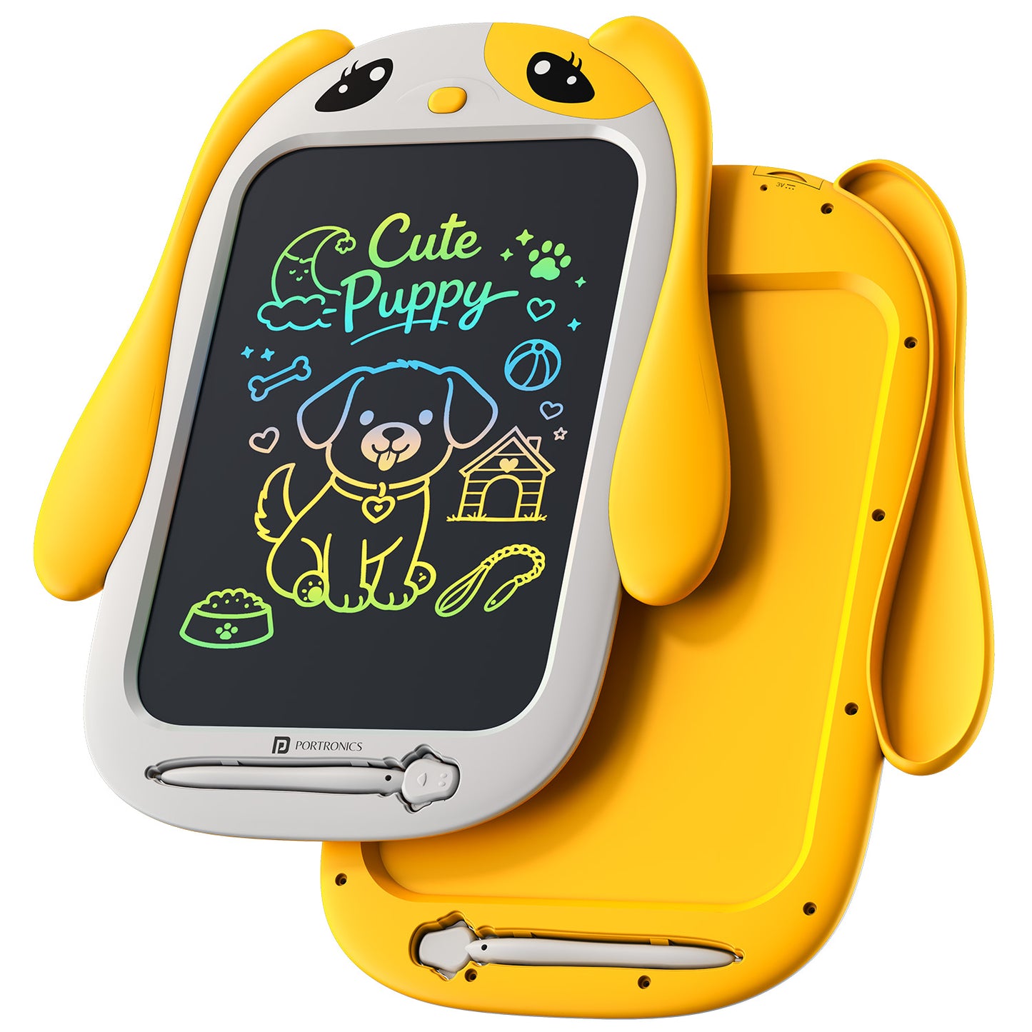 portronics ruffpad pupx 10 kids lcd writing tablet with cute puppy-ear design | 10 inch multicolor lcd drawing pad with reusable eco-friendly writing surface | kids drawing tablet with puppy-themed kid-friendly design for creative play | kids lcd writing tablet