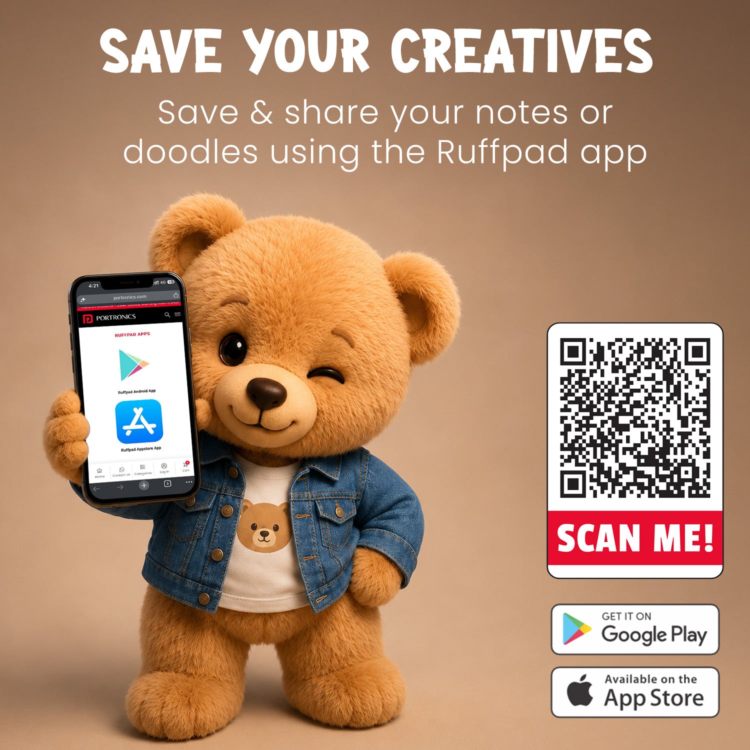 portronics ruffpad teddy 8.5 digital writing tablet | companion mobile app scanner integration for saving digital drawings digital writing pad | storing and sharing kids artwork on smartphone digital writing pad for students | buy digital writing tablet for kids online
