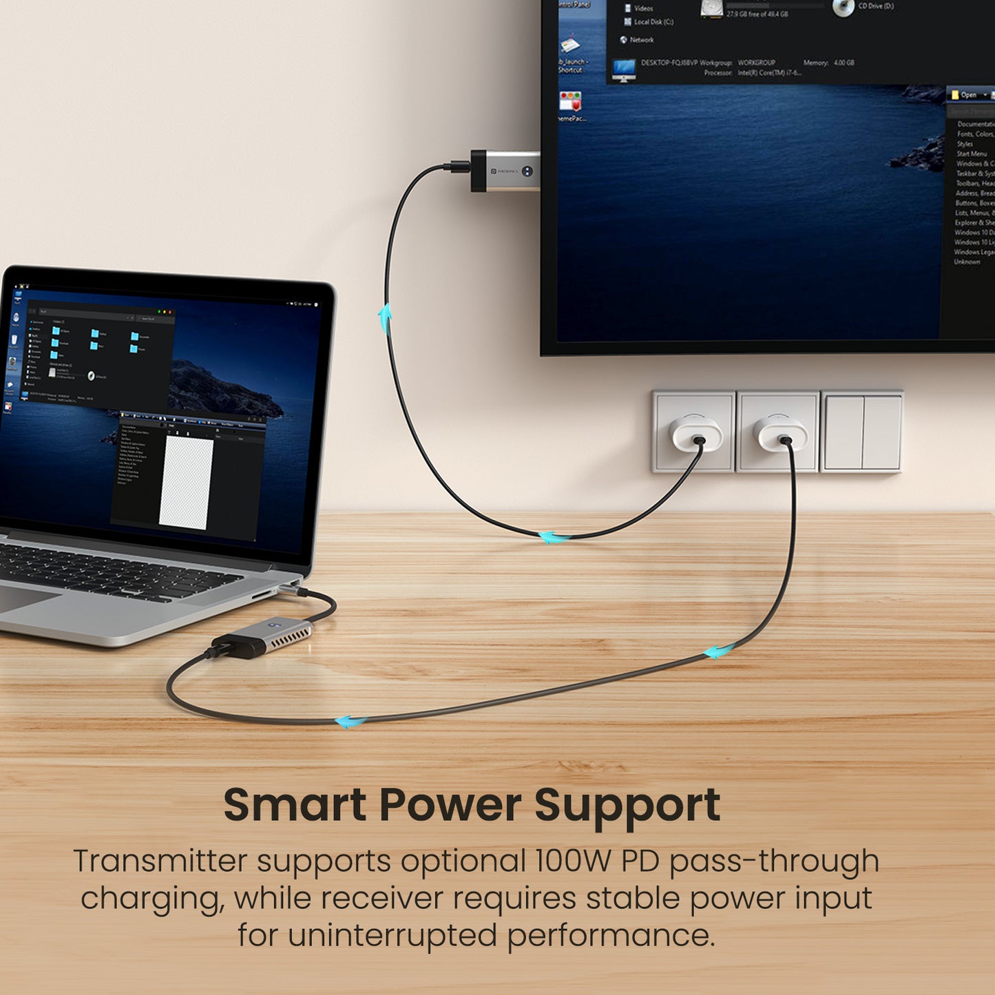 portronics sky cast hdmi wireless transmitter and receiver with 100w pd pass-through charging for uninterrupted screen casting during long work sessions | wireless type-c to hdmi screen casting adapter keeping type c usb devices powered while transmitting video and audio | sky cast screen casting adapter with smart power support for meetings and binge watching