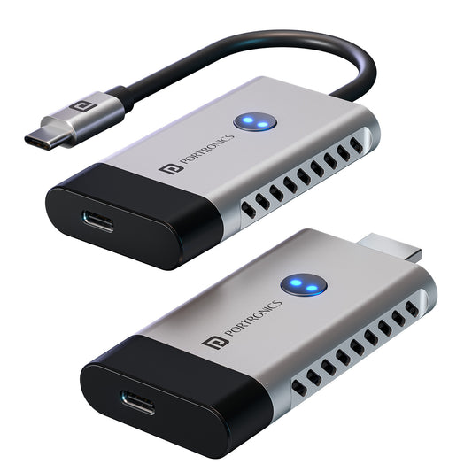 portronics sky cast hdmi wireless transmitter and receiver with type-c to hdmi screen casting adapter for plug and play screen mirroring | wireless type-c to hdmi screen casting adapter supporting 4k@50hz output via type c usb connection | sky cast screen casting adapter for laptops tablets and smartphones