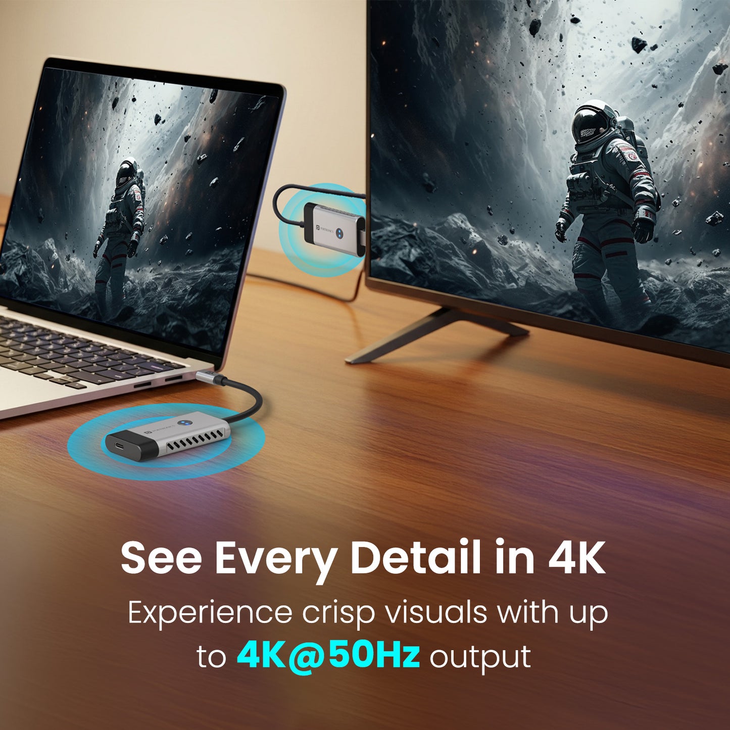 portronics sky cast type-c to hdmi screen casting adapter delivering 4k@50hz ultra clear visuals for gaming and streaming | wireless transmitter and receiver with stable low latency signal for smooth screen mirroring | sky cast hdmi wireless screen casting adapter for laptops and type c usb devices
