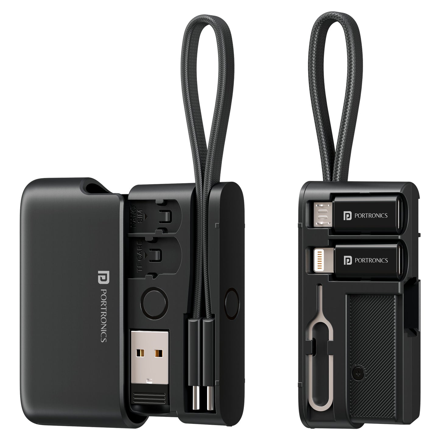 Black 1.	portronics snapcase ultra 8-in-1 multipurpose charging cable kit | compact case with integrated type-c cable and carrying loop | all-in-one connectivity kit for travel and everyday carry | 8 in 1 charging cable