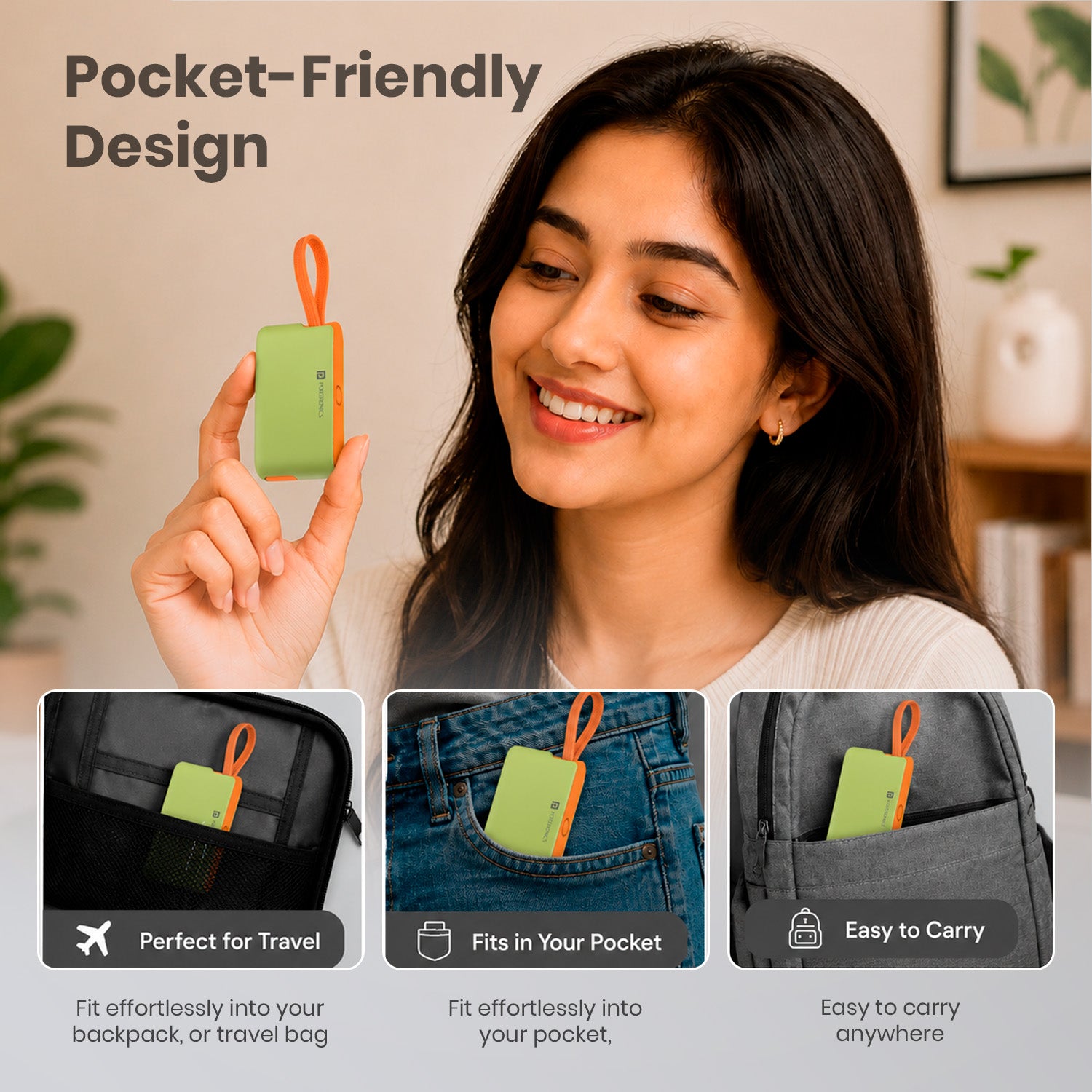 Green portronics snapcase ultra pocket-friendly design for travel pocket and everyday carry | compact 8-in-1 cable kit fitting in pocket backpack and handbag effortlessly | lightweight travel accessory for charging data transfer and sim card storage on the go | portable charging cable for travel and commute