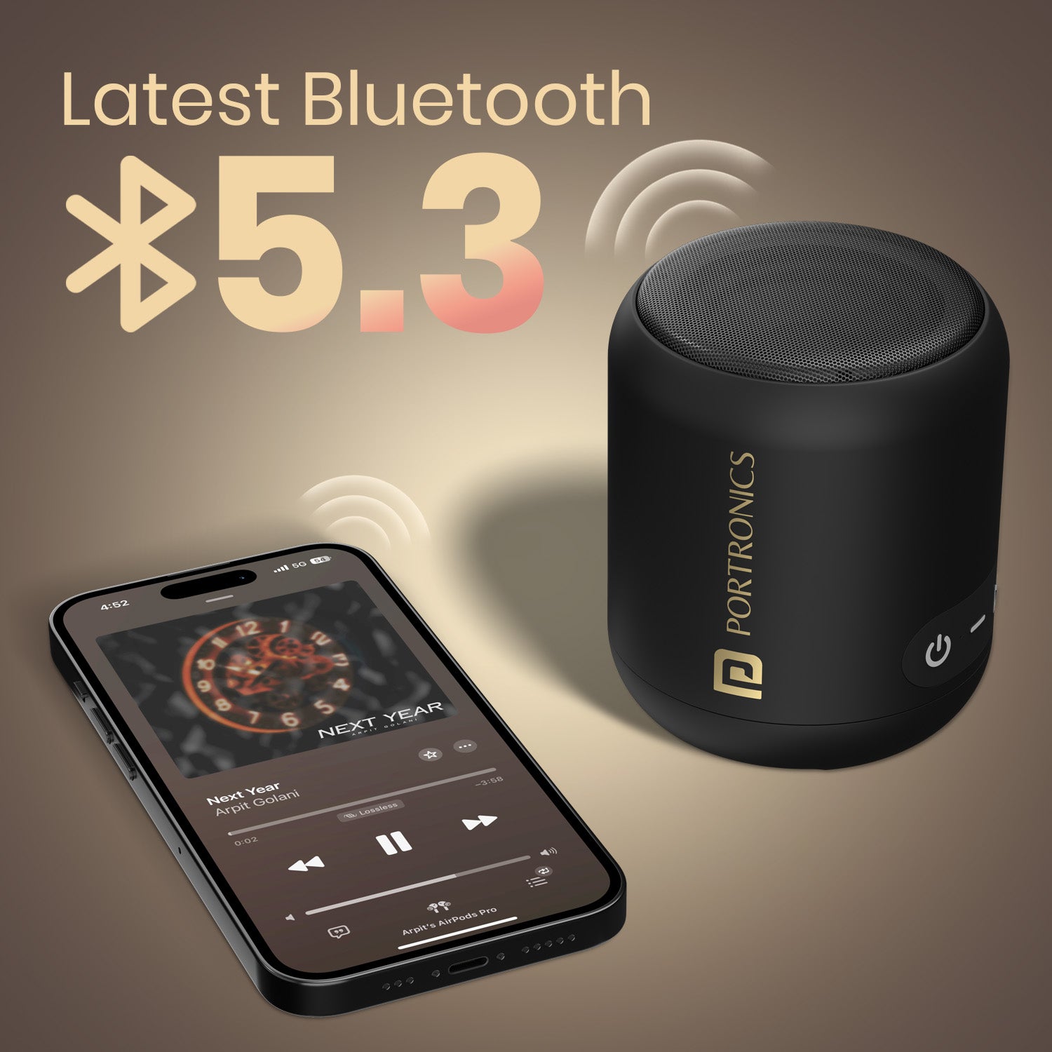 Black portronics sound-drum1 wireless speaker | powerful 12w portable bluetooth speaker with true wireless stereo support | speakers for indoor and outdoor music