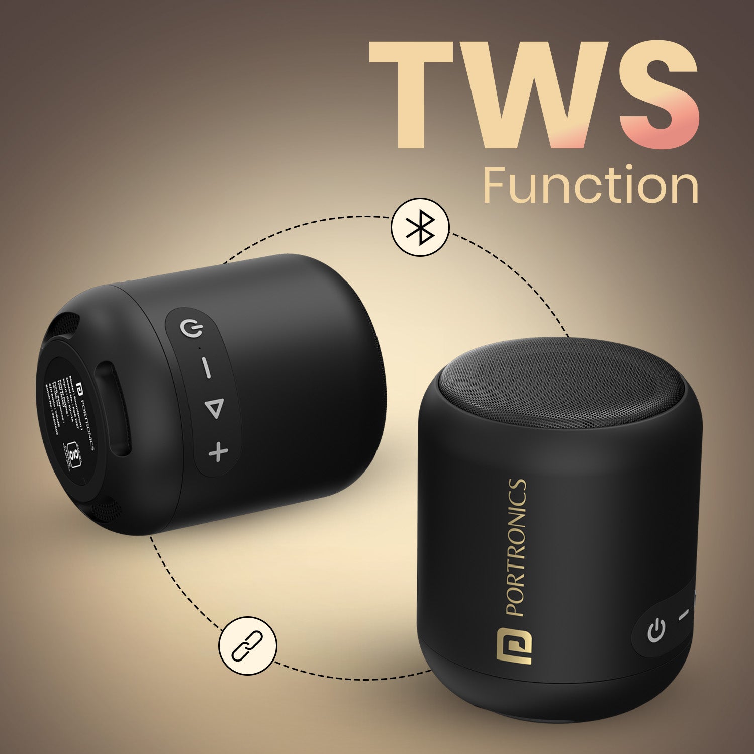 Black portronics sounddrum1 portable tws bluetooth speaker | wireless mini speaker with strong bass and clear sound | mobile speaker for daily entertainment
