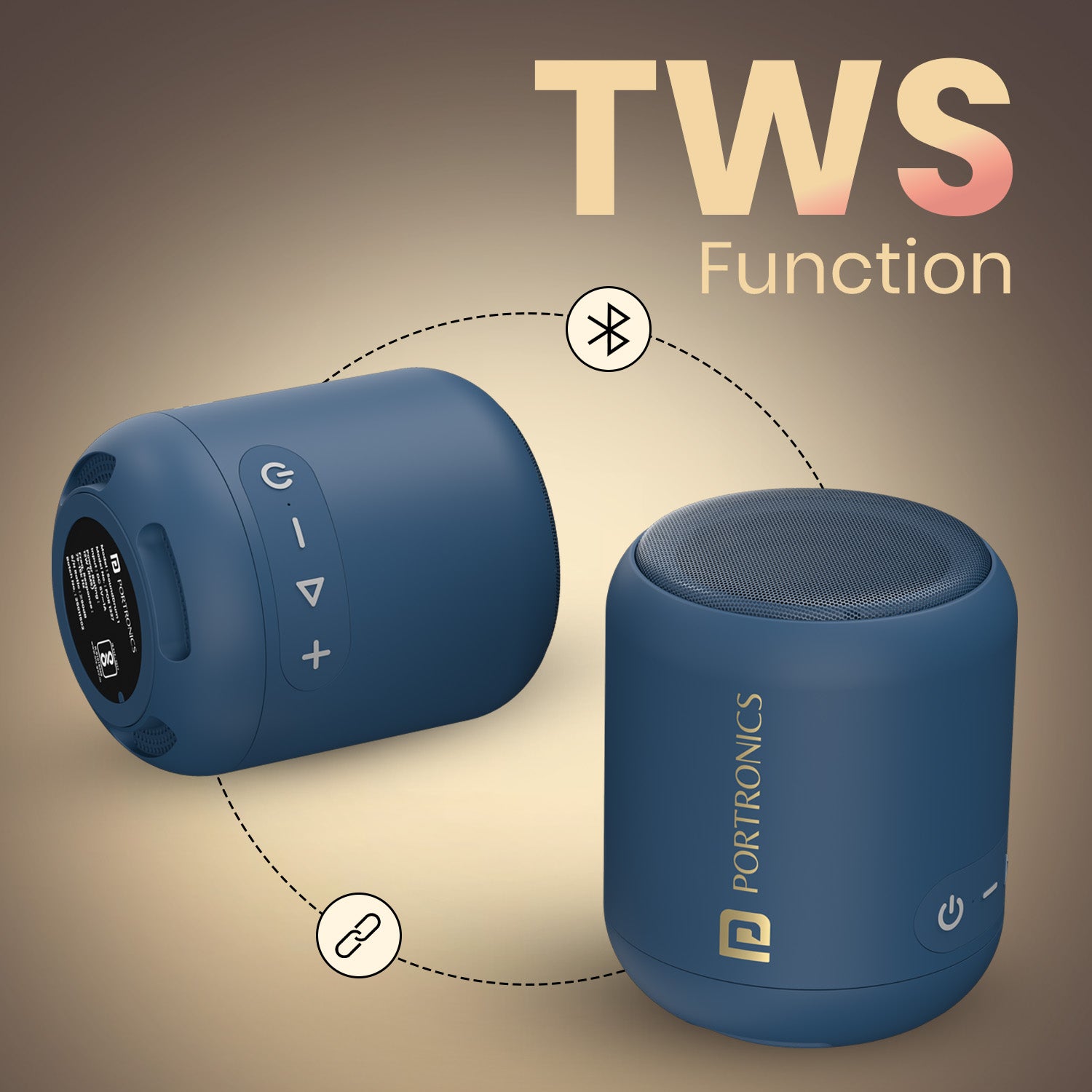 Blue portronics sounddrum1 bluetooth speakers | stereo wireless audio with tws mode | portable speaker designed for group listening