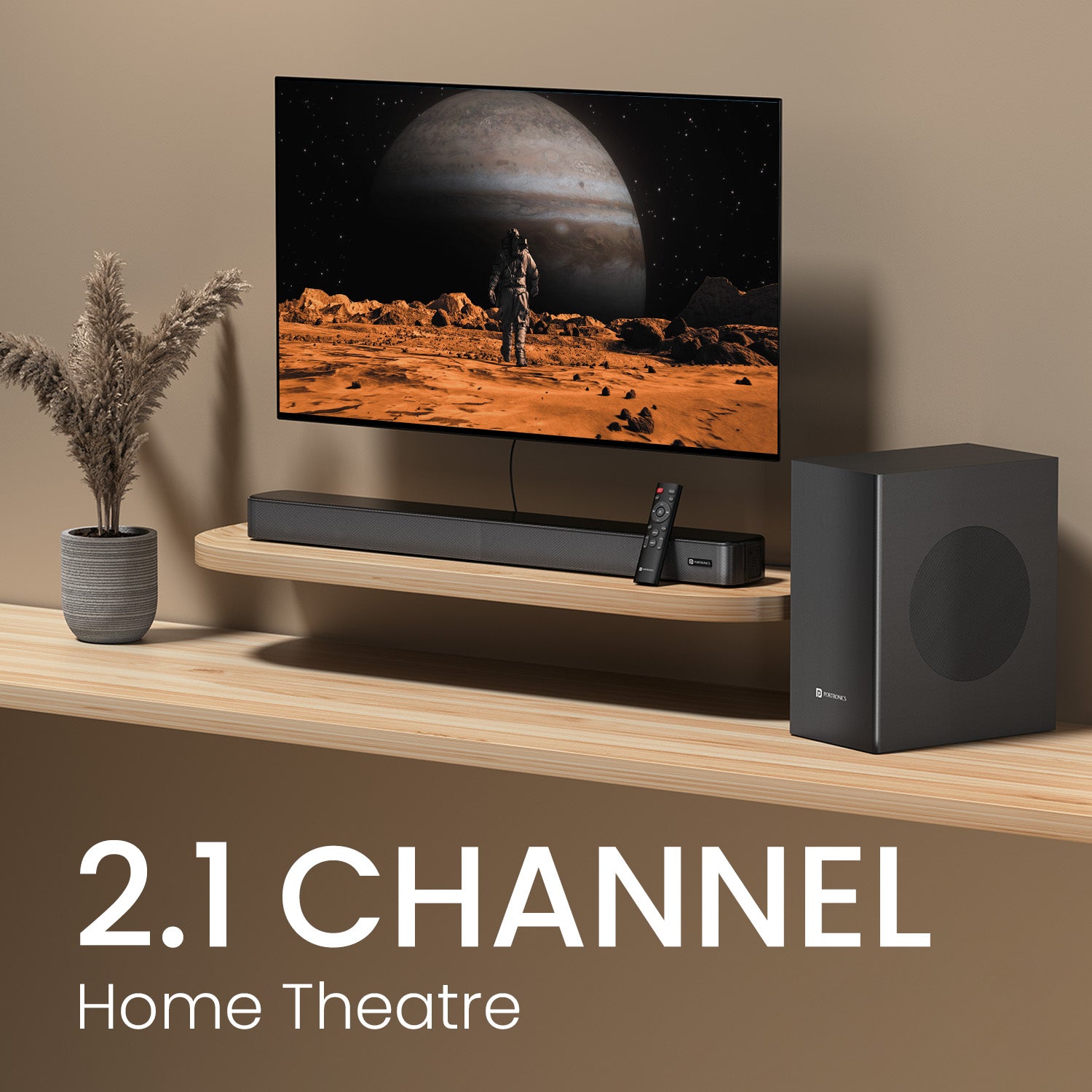 portronics spatial arc 2.1 channel home theatre soundbar with subwoofer | best home theater system in india for movies and music | soundbar with woofer for immersive cinematic experience