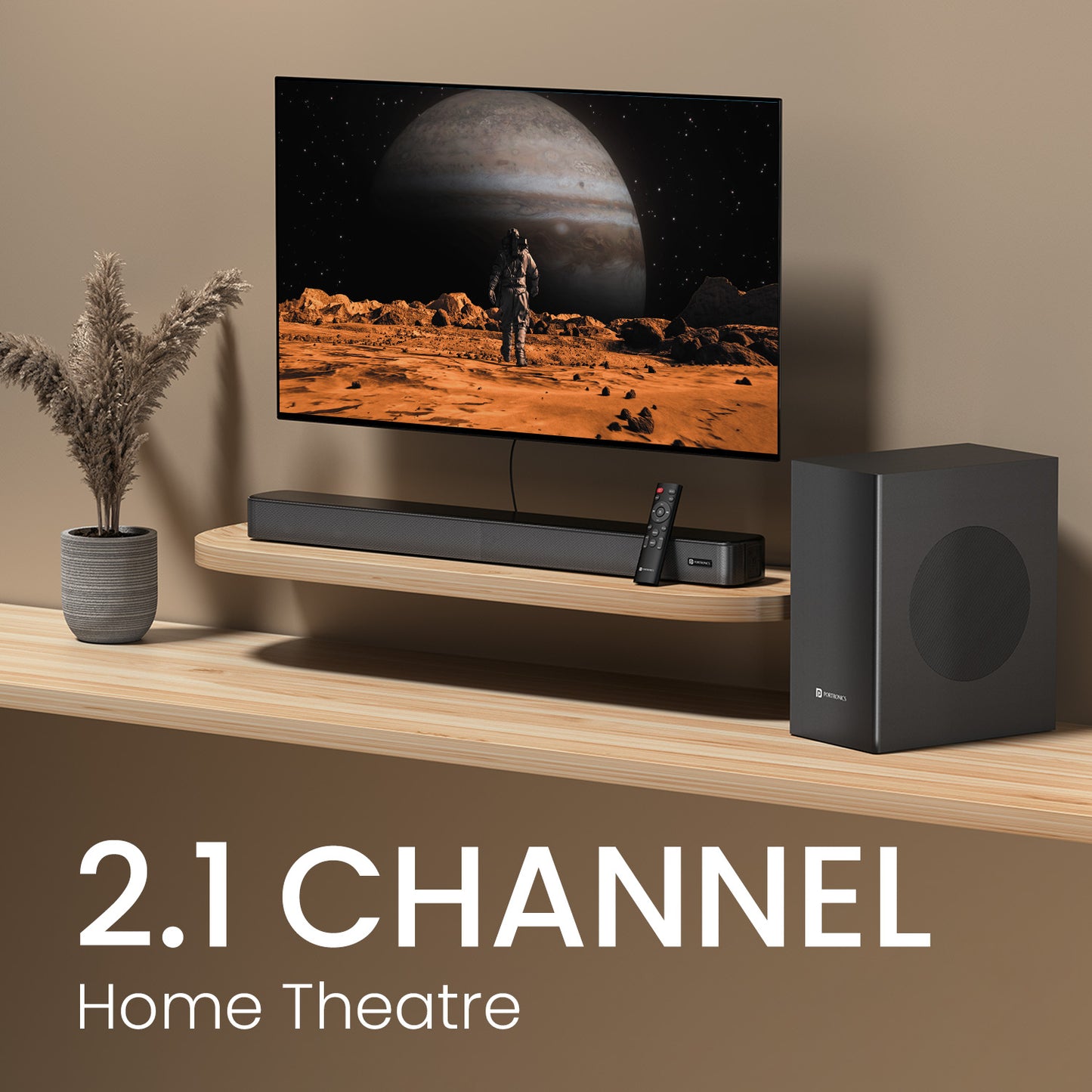 portronics spatial arc 2.1 channel home theatre soundbar with subwoofer | best home theater system in india for movies and music | soundbar with woofer for immersive cinematic experience