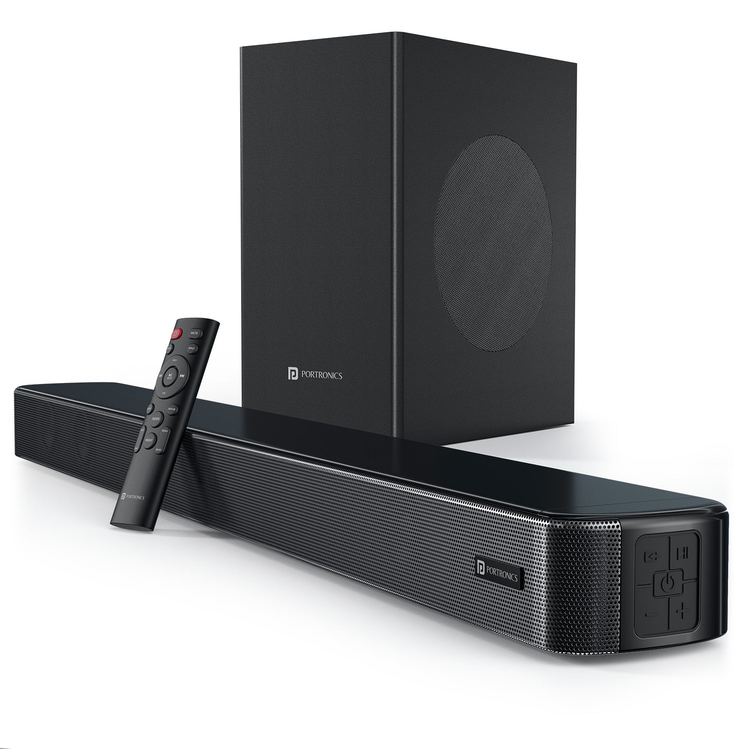 portronics spatial arc 2.1 channel soundbar with subwoofer | best soundbar with subwoofer for tv with bluetooth 5.4 hdmi arc optical aux usb | best wireless soundbar for home theatre