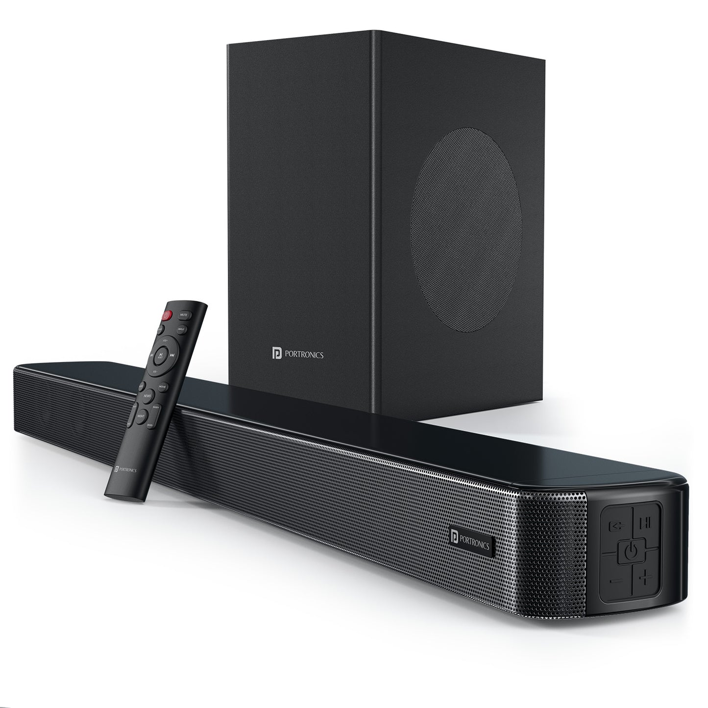 portronics spatial arc 2.1 channel soundbar with subwoofer | best soundbar with subwoofer for tv with bluetooth 5.4 hdmi arc optical aux usb | best wireless soundbar for home theatre