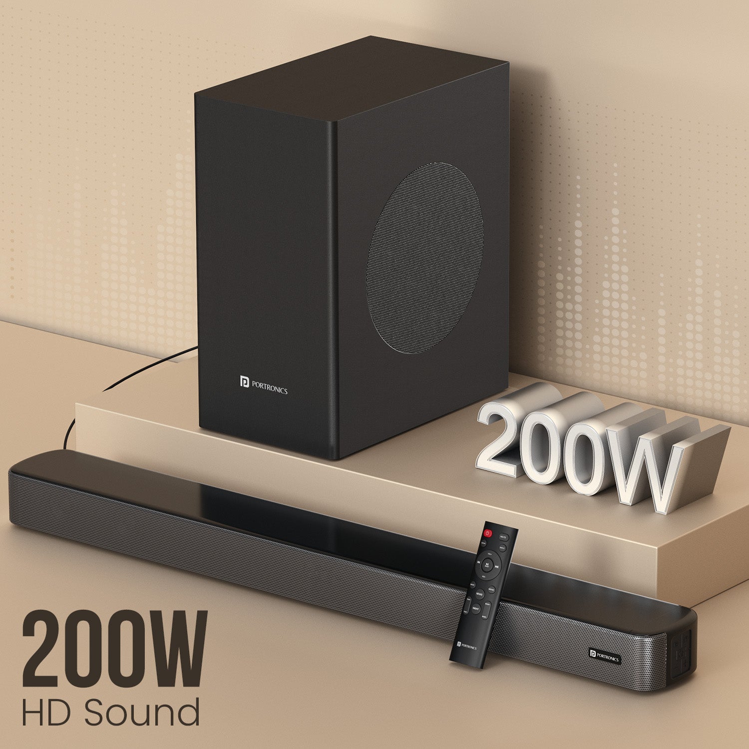 portronics spatial arc 200w powerful hd sound soundbar with woofer | best soundbar in india with deep bass and crystal clear vocals | best home theatre system in india under 10000
