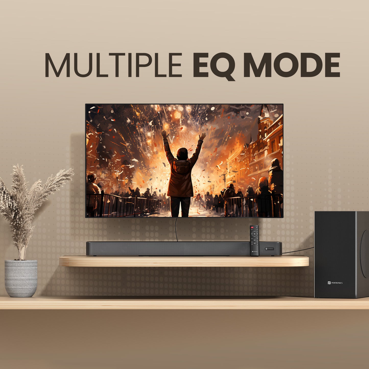 portronics spatial arc soundbar with multiple eq modes and bass treble control | best soundbar for tv with customizable sound settings | sound bar system for home with best audio performance
