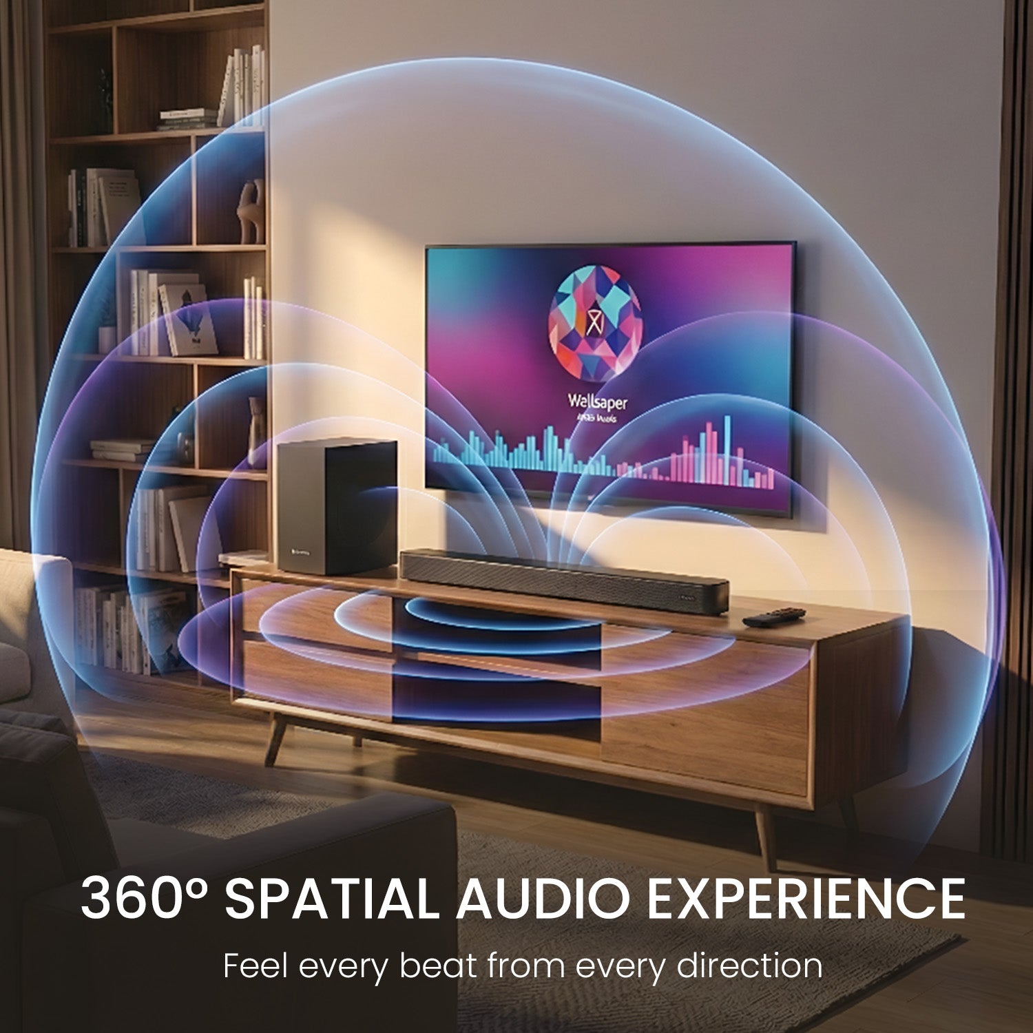 portronics spatial arc spatial audio soundbar with hdmi arc support | best wireless soundbar with 360 degree surround sound experience | bluetooth home theatre for movies gaming and music