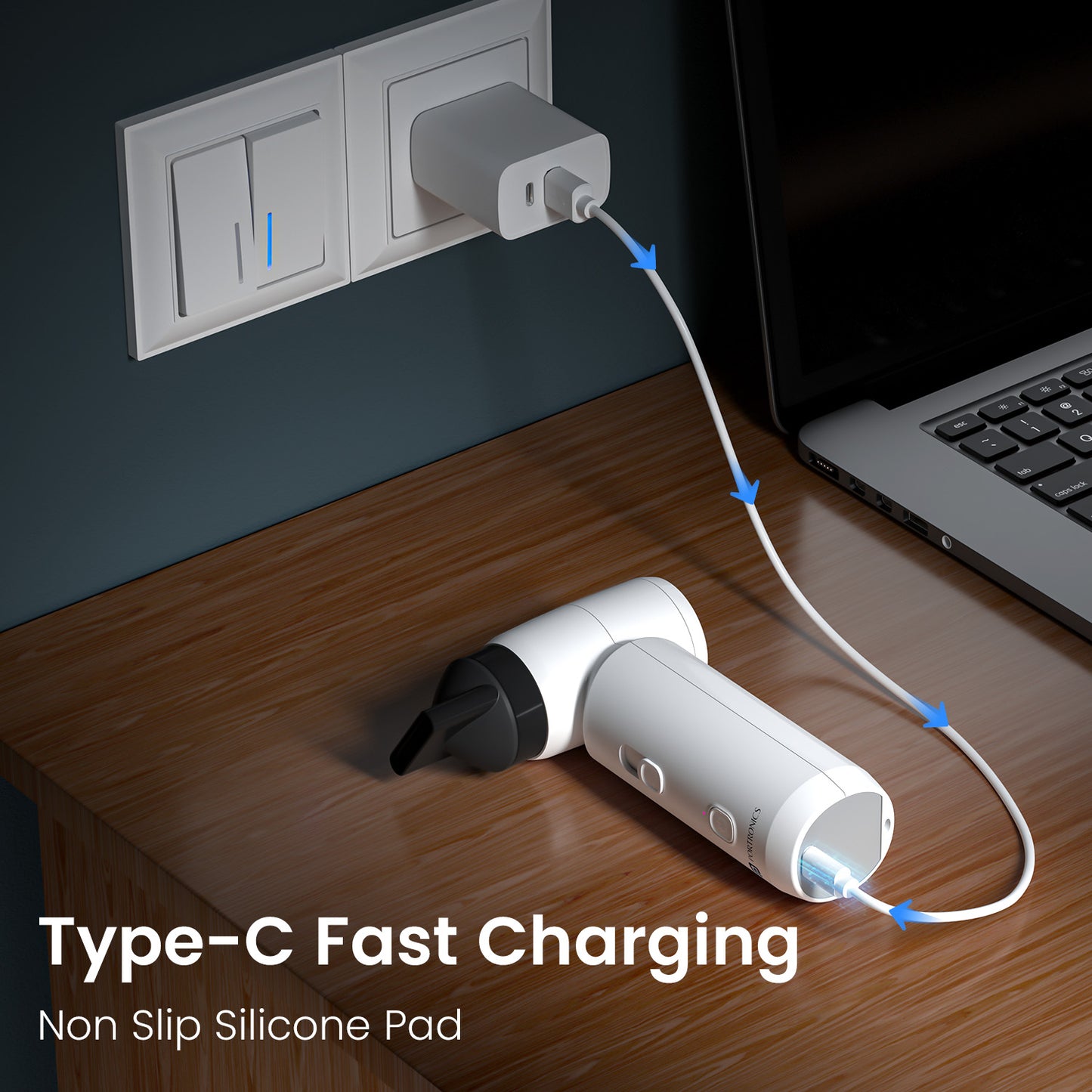 portronics tez handheld air duster type c fast charging| non slip silicone pad ergonomic grip| portable vacuum for electronics car home| 